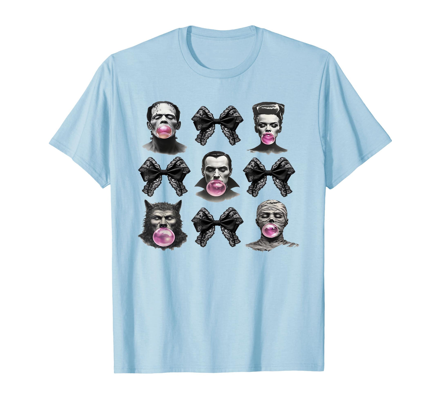 Frankenstein Monster Werewolf Vampire Blowing Bubble Gum T-Shirt