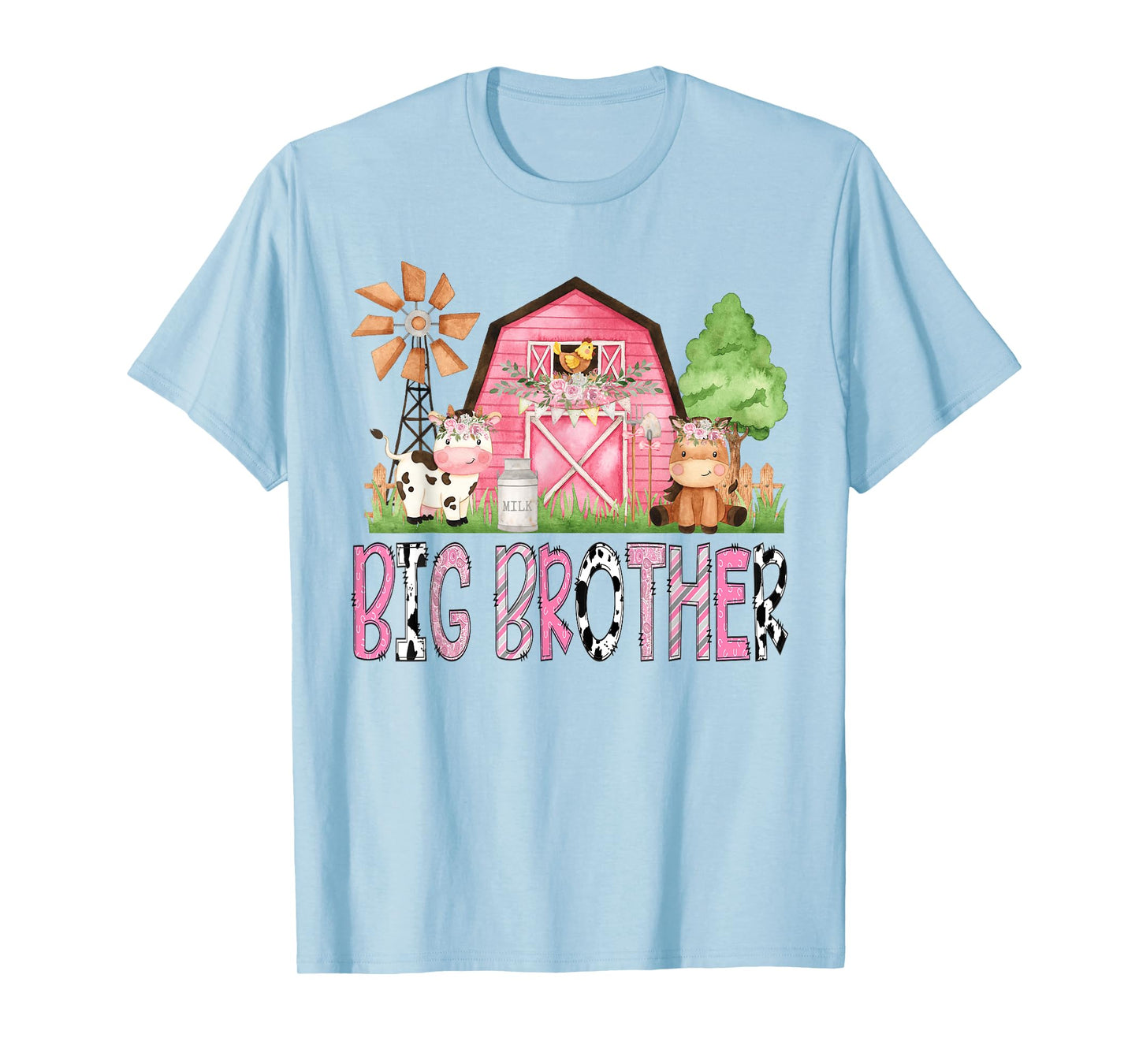 Big Brother Pink Farm Animal Birthday Kids Matching Family T-Shirt