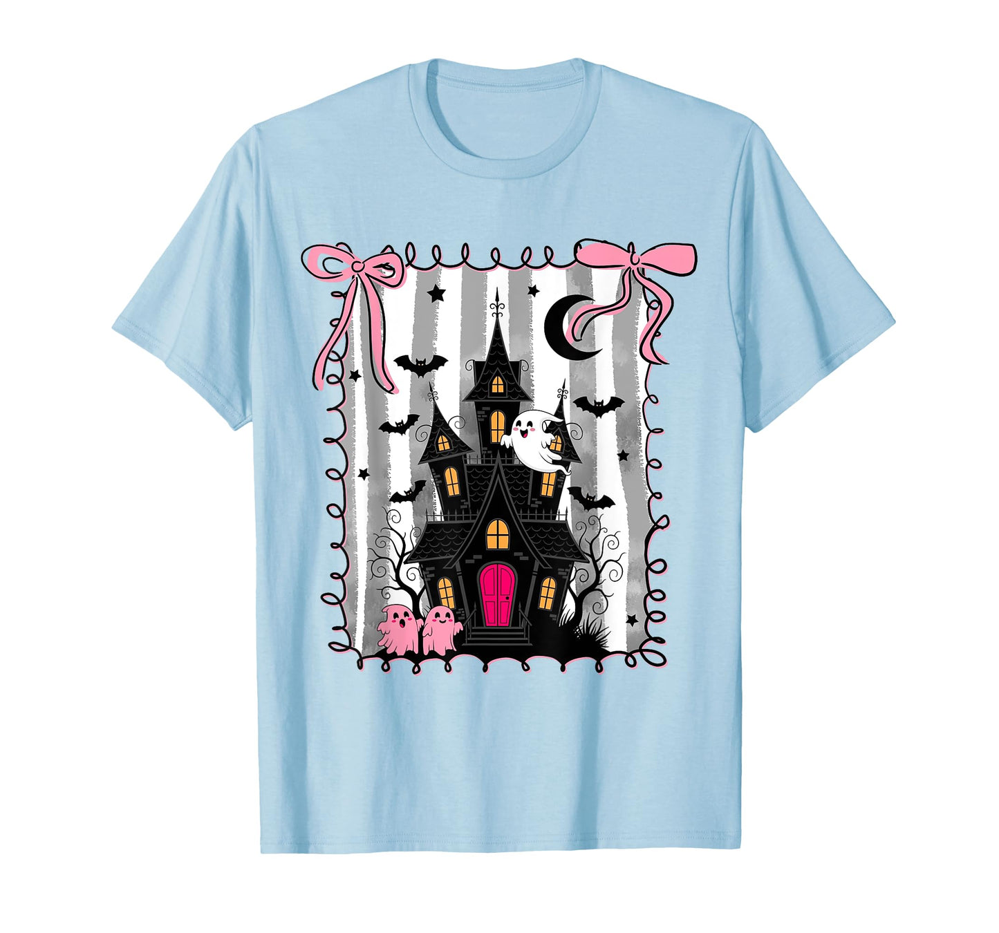 Scary Halloween House Coquette Bow Boo Ghost Spooky Season T-Shirt