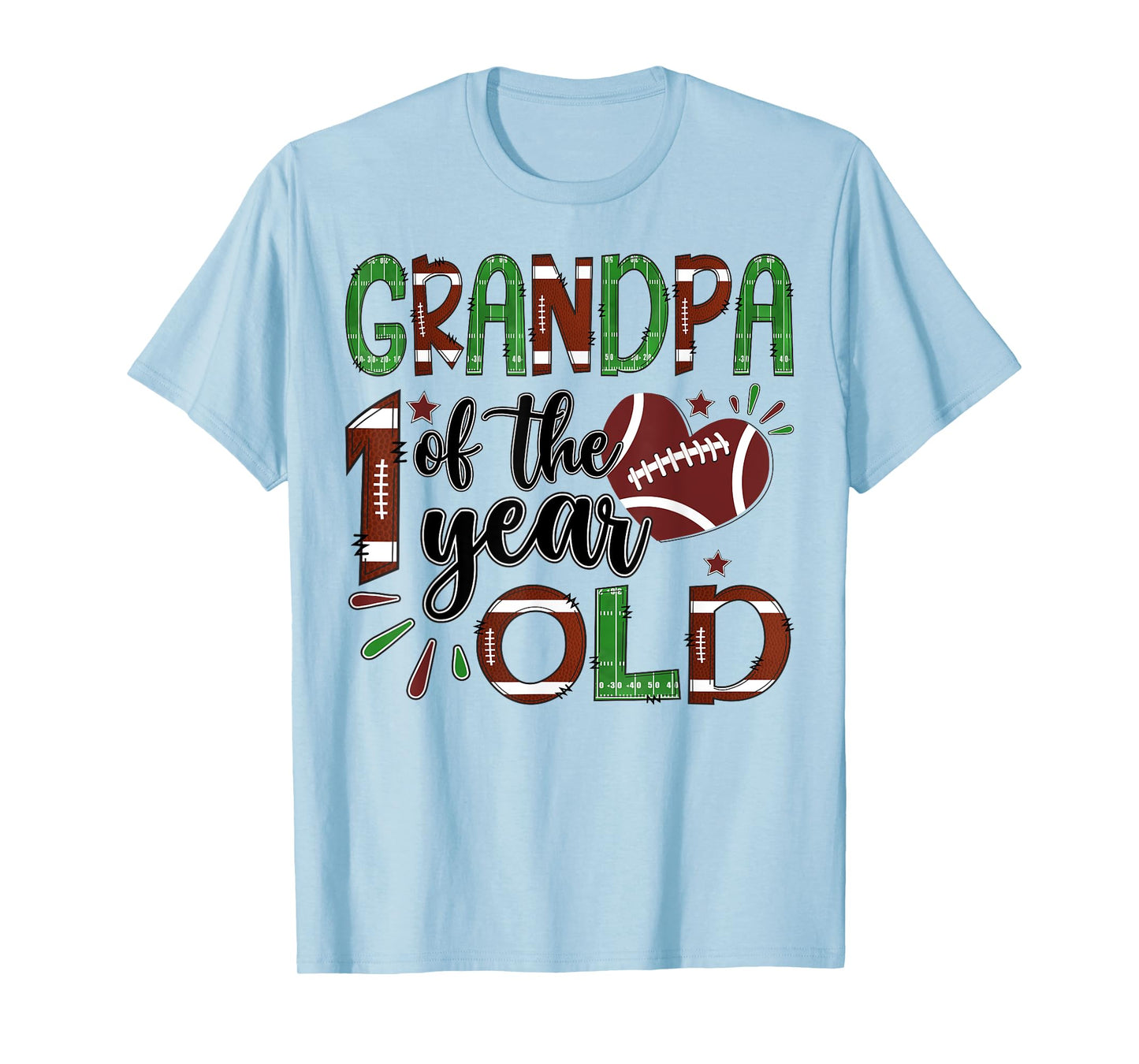 Grandpa Of The 1 Year Old Football 1St Year Down Birthday T-Shirt