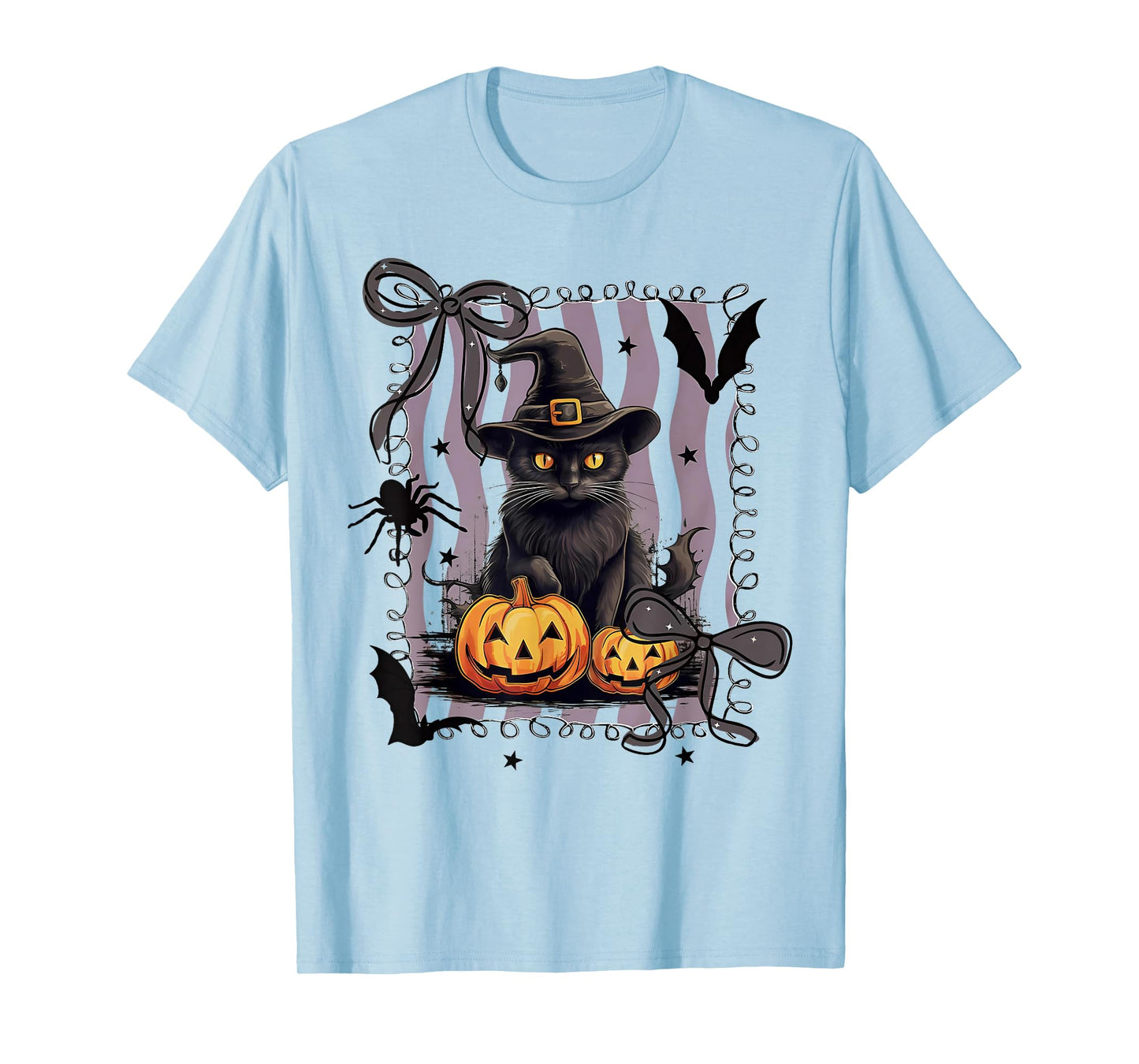 Spooky Witch Black Cat Halloween Coquette Bow Jack O Lantern Men Women Kids T-Shirt