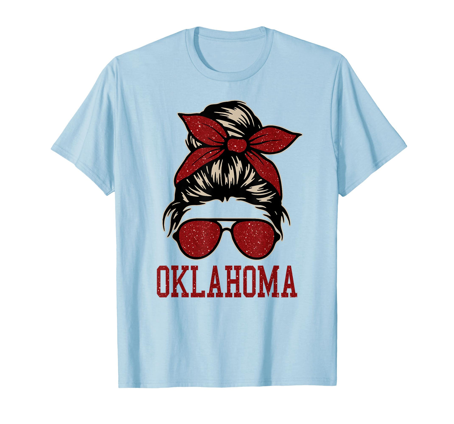 Oklahoma Women Girl Messy Bun Hair. Oklahoma US College Font T-Shirt