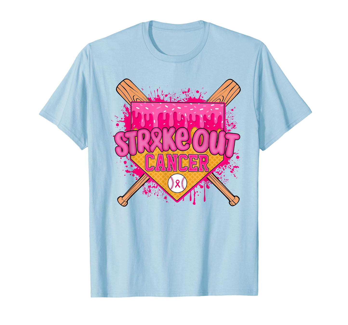 Strike Out Breast Cancer Warrior Baseball Drip Home Plate T-Shirt