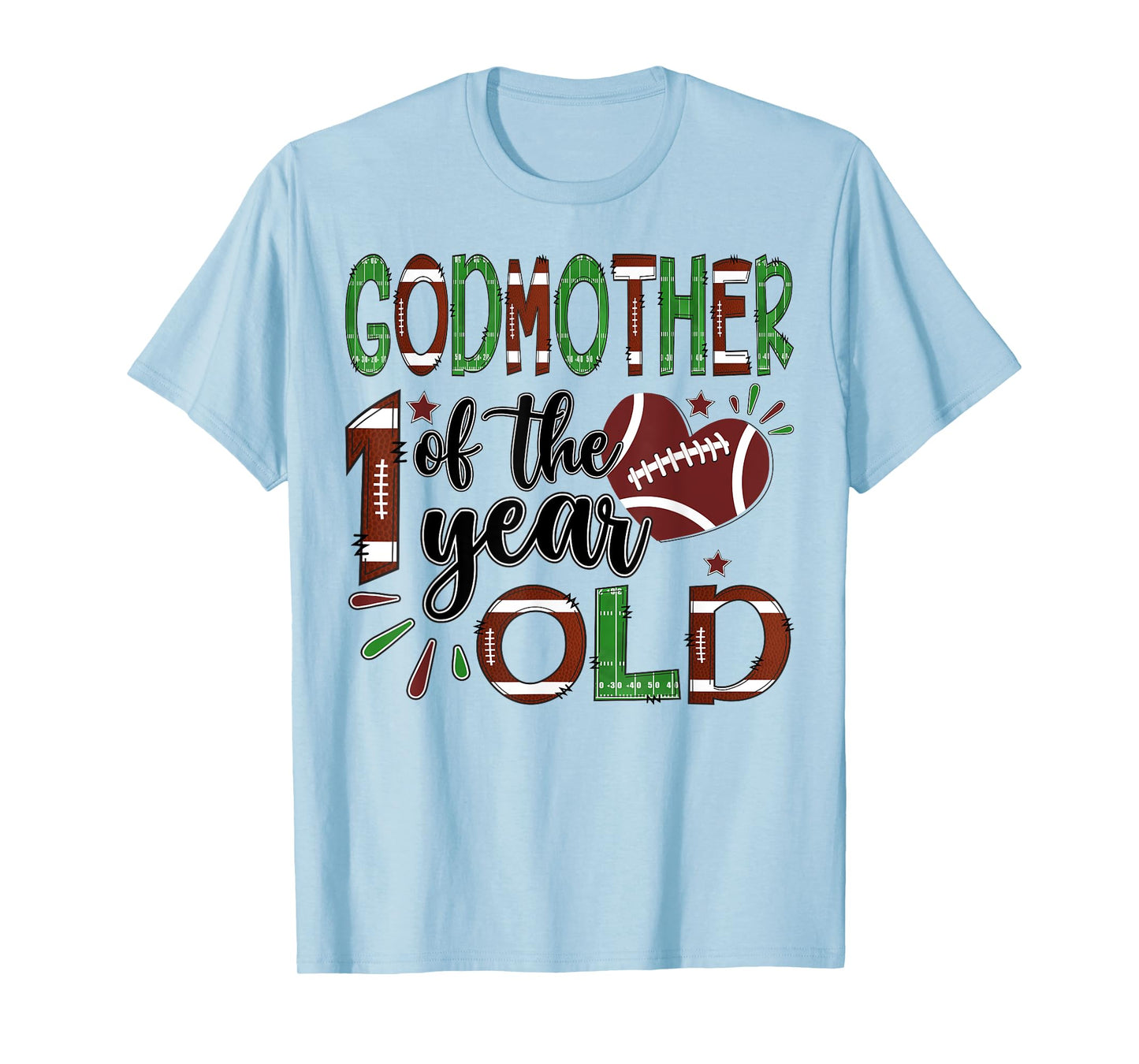 GodMother Of The 1 Year Old Football 1St Year Down Birthday T-Shirt