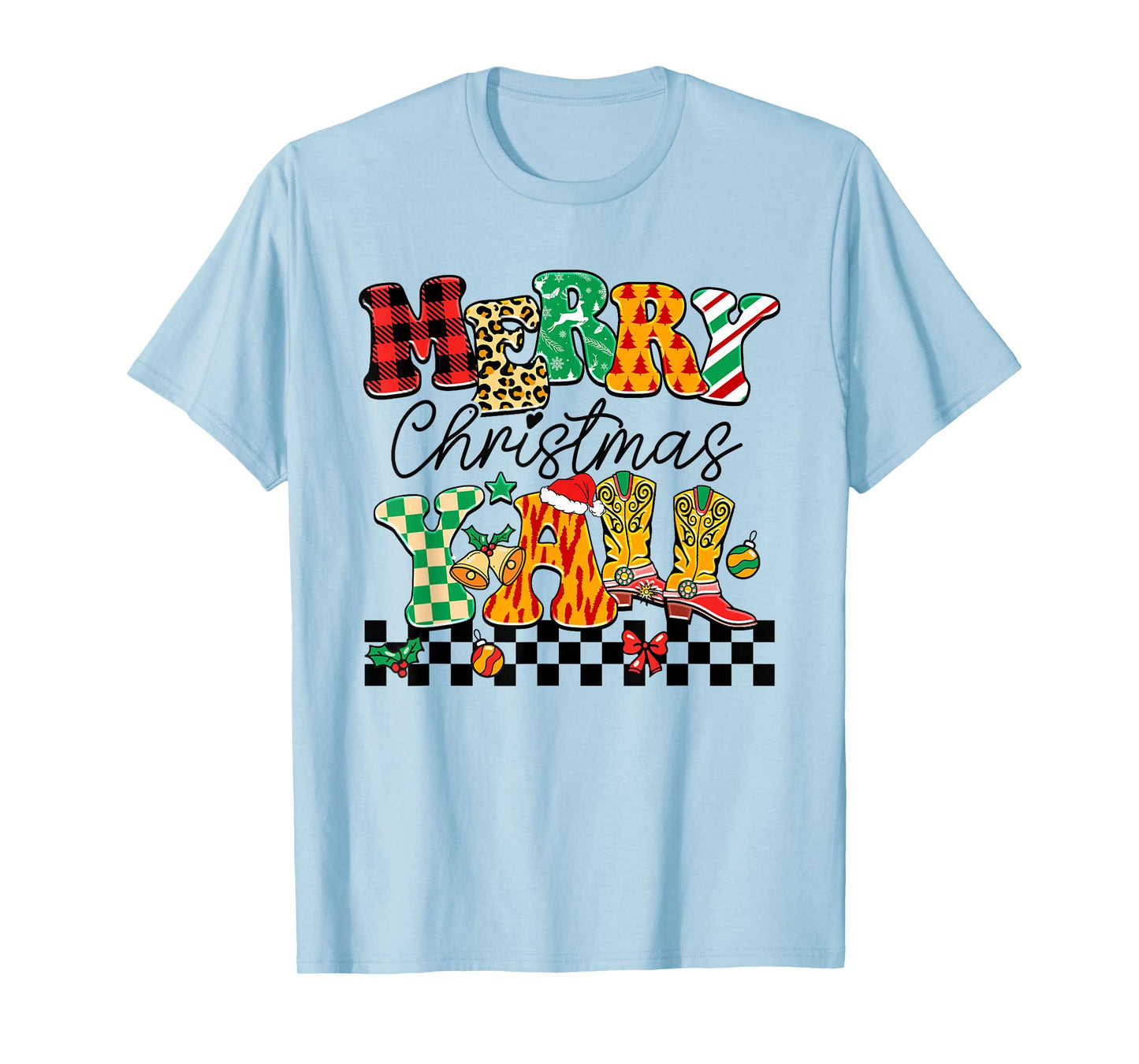 Merry Christmas Y'all Western Cowgirl Holiday Boots T-Shirt