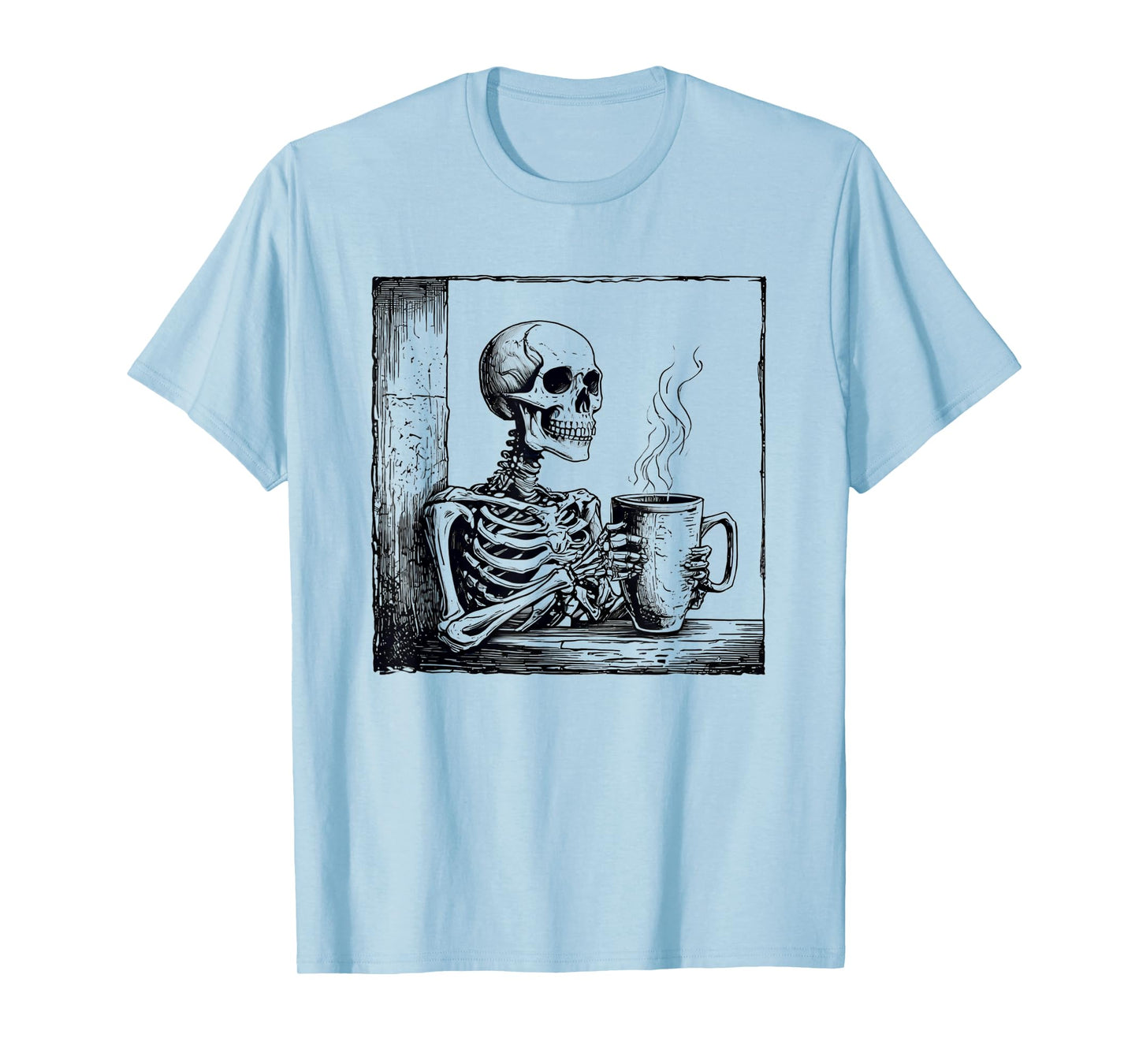 Coffee drinking skeleton skull halloween T-Shirt