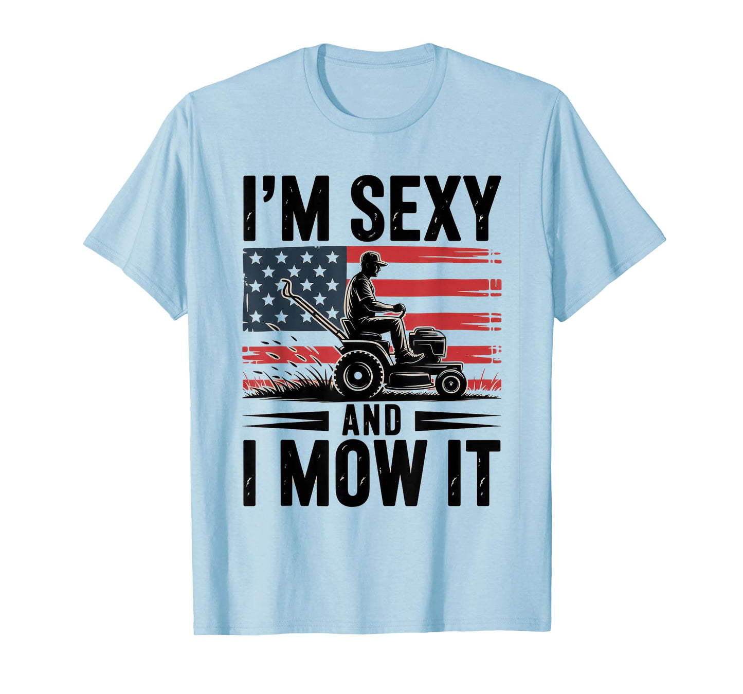 Funny Lawn Care Mowing Dad Silhouette USA Flag Humor T-Shirt