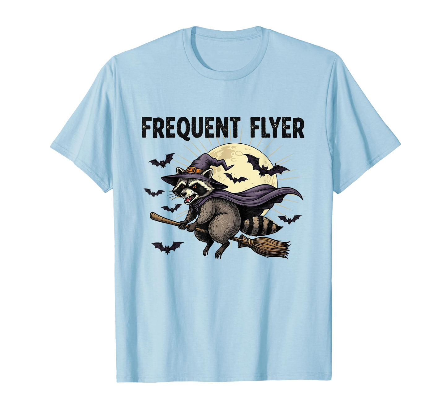 Frequent Flyer Halloween Witch Raccoon Broomstick Funny T-Shirt