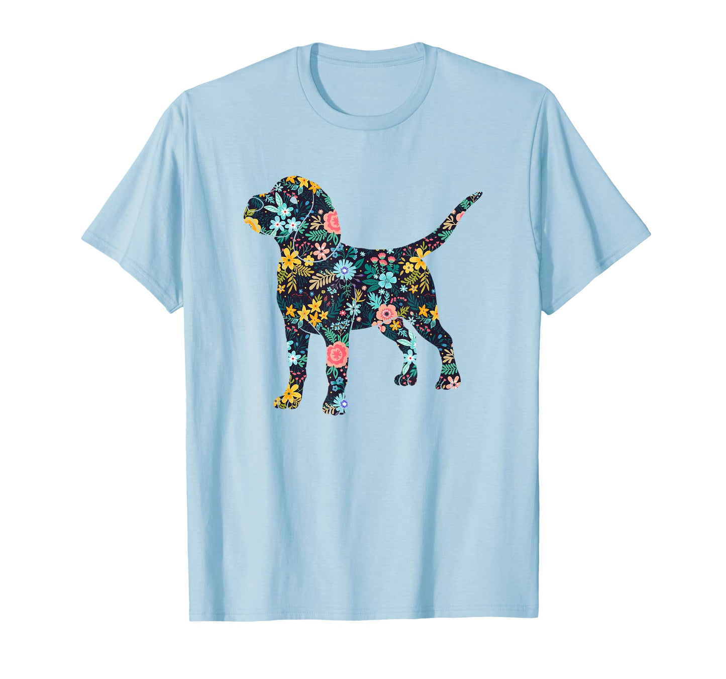 Beagle Floral Dog Silhouette Womens Graphic T-Shirt