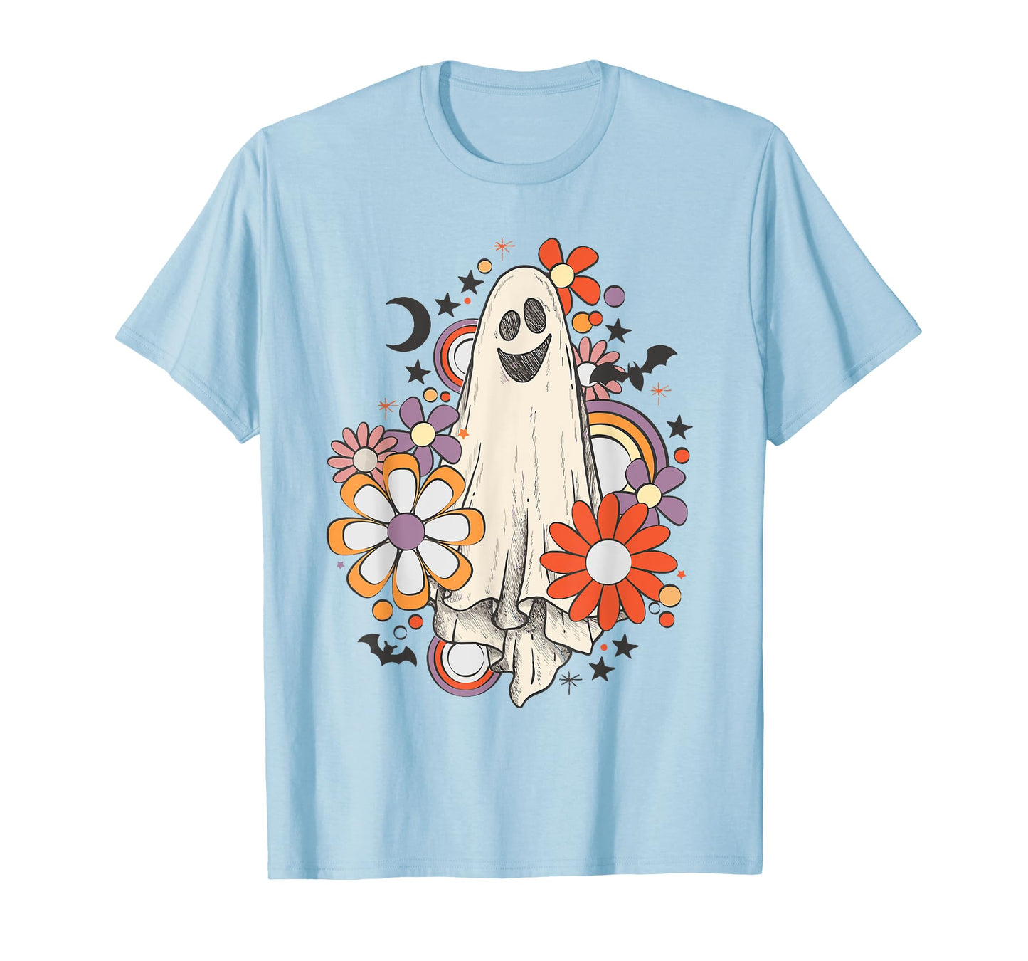 Retro Vintage Ghost Floral Pumpkin Halloween Womens Girls T-Shirt