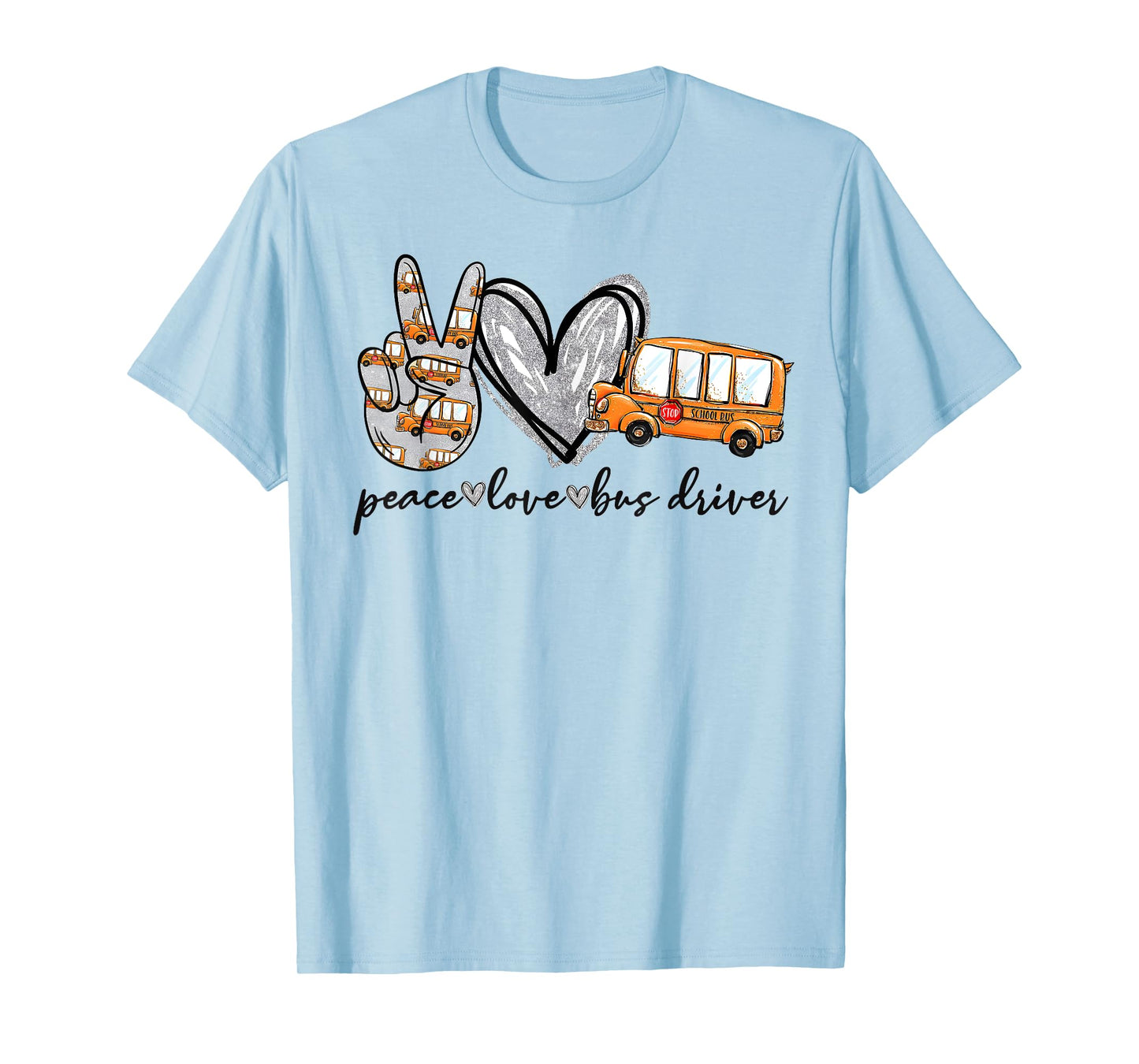 Peace Love Bus Driver Funny School Bus Driver Men Women Kids T-Shirt