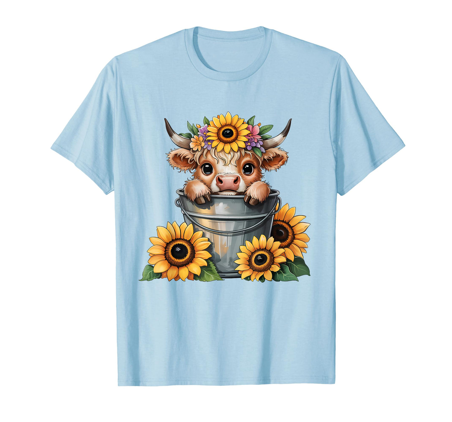 Scottish Highland Cow Sunflower Heifer Country Farmer Girls T-Shirt