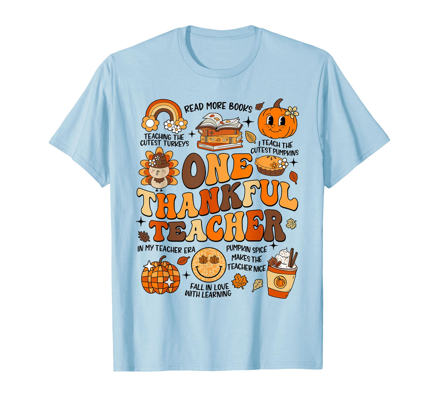 One Thankful Teacher Thanksgiving Retro Groovy Fall Teachers T-Shirt for Men Women Kids