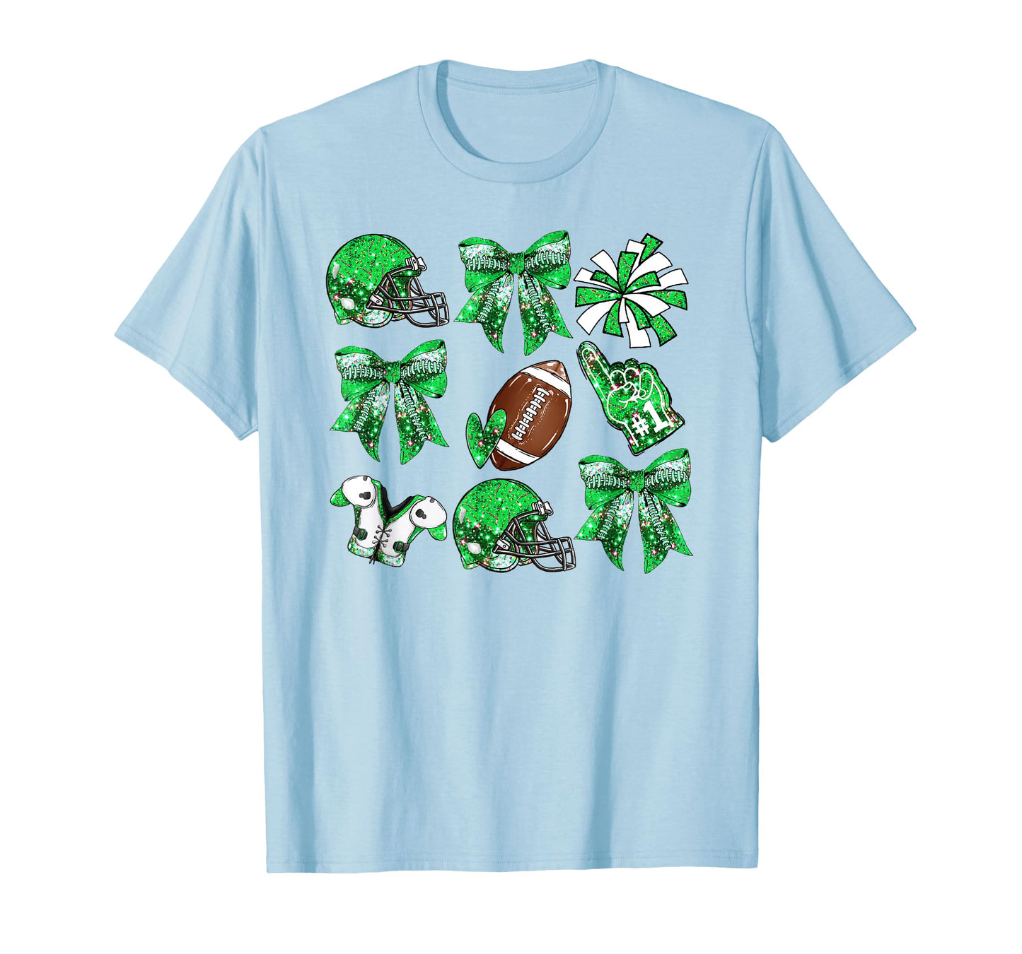 Green Coquette Bow Football Game Day Women Girls Kids T-Shirt