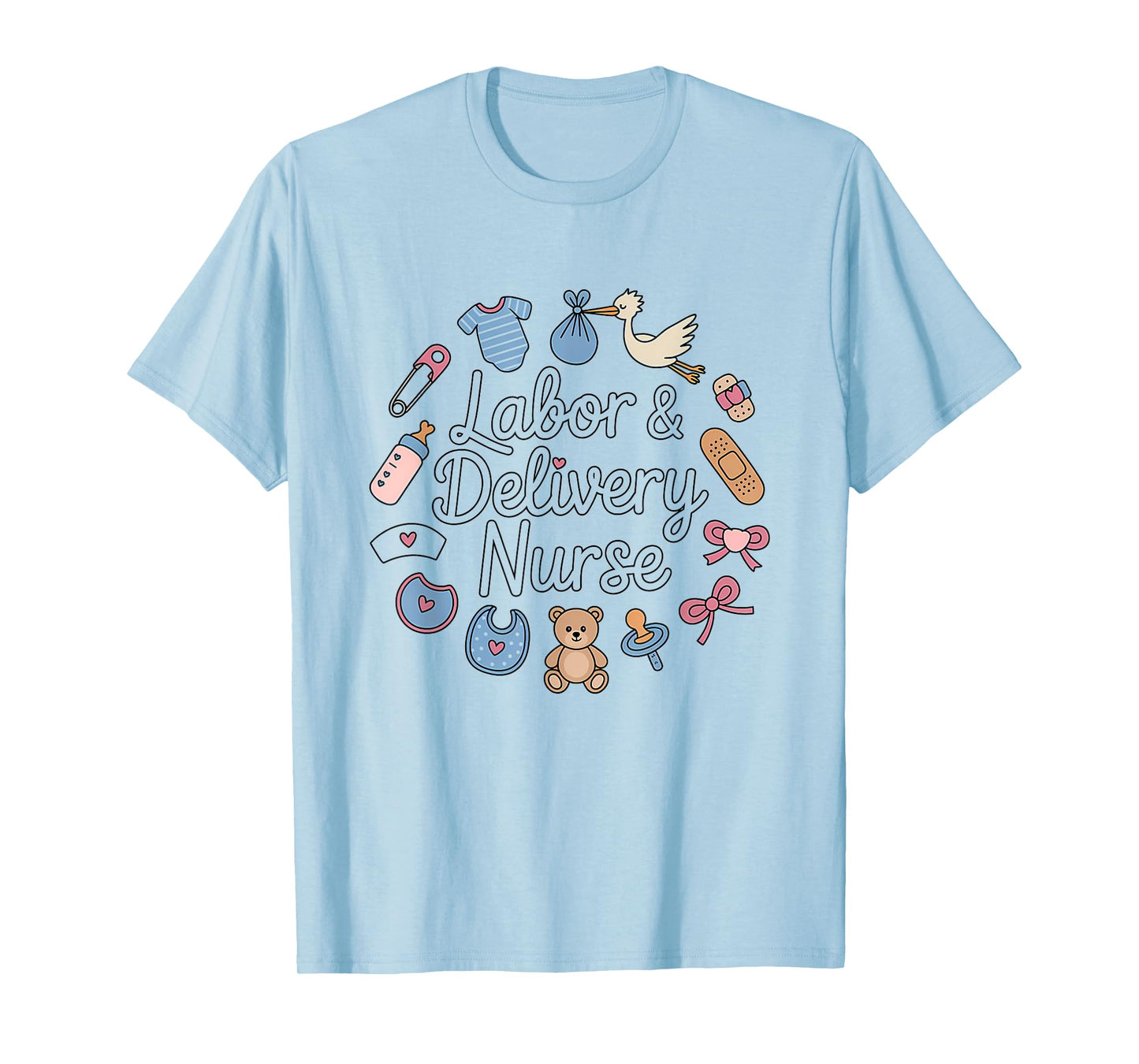 Labor Delivery Nurse Stork Squad Blue Toile Artwork Funny T-Shirt