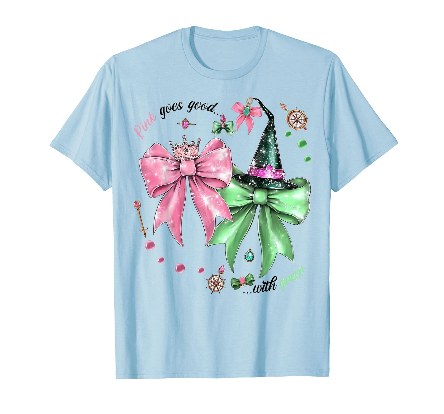 Pink Goes Good With Green Funny Halloween Witch Women Girl T-Shirt