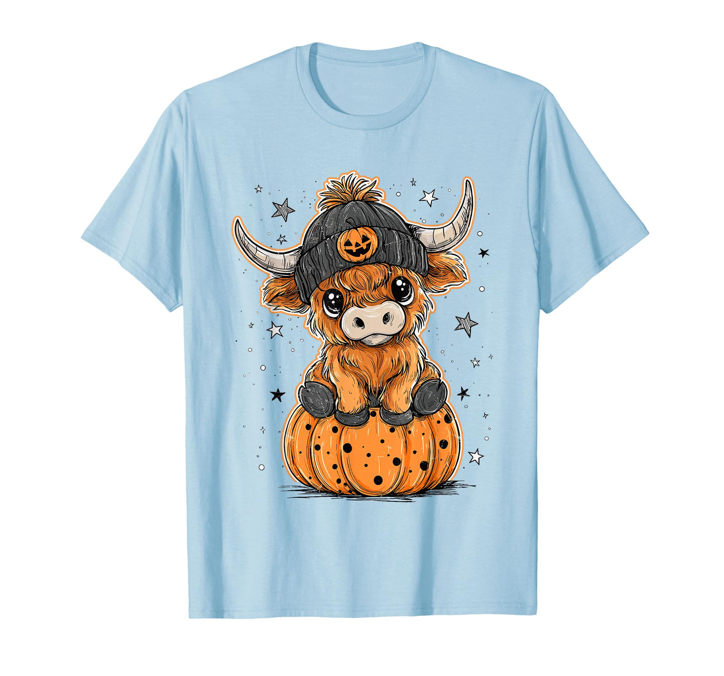 Cute Pumpkin Highland Cow Halloween Highland Cow Lover Farm T-Shirt