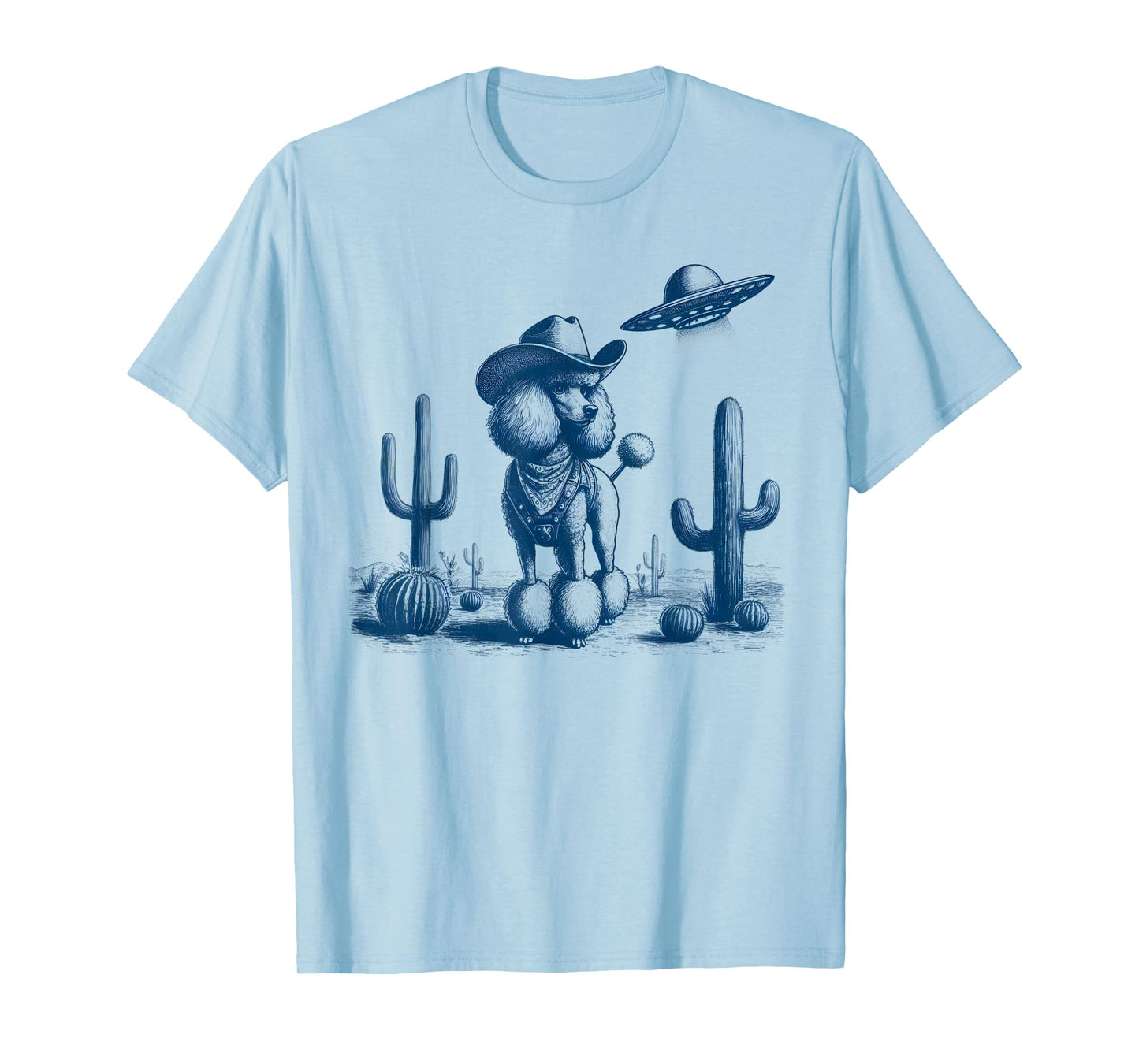 Funny Vintage Cowboy Poodle Dog UFO Desert Western Design T-Shirt