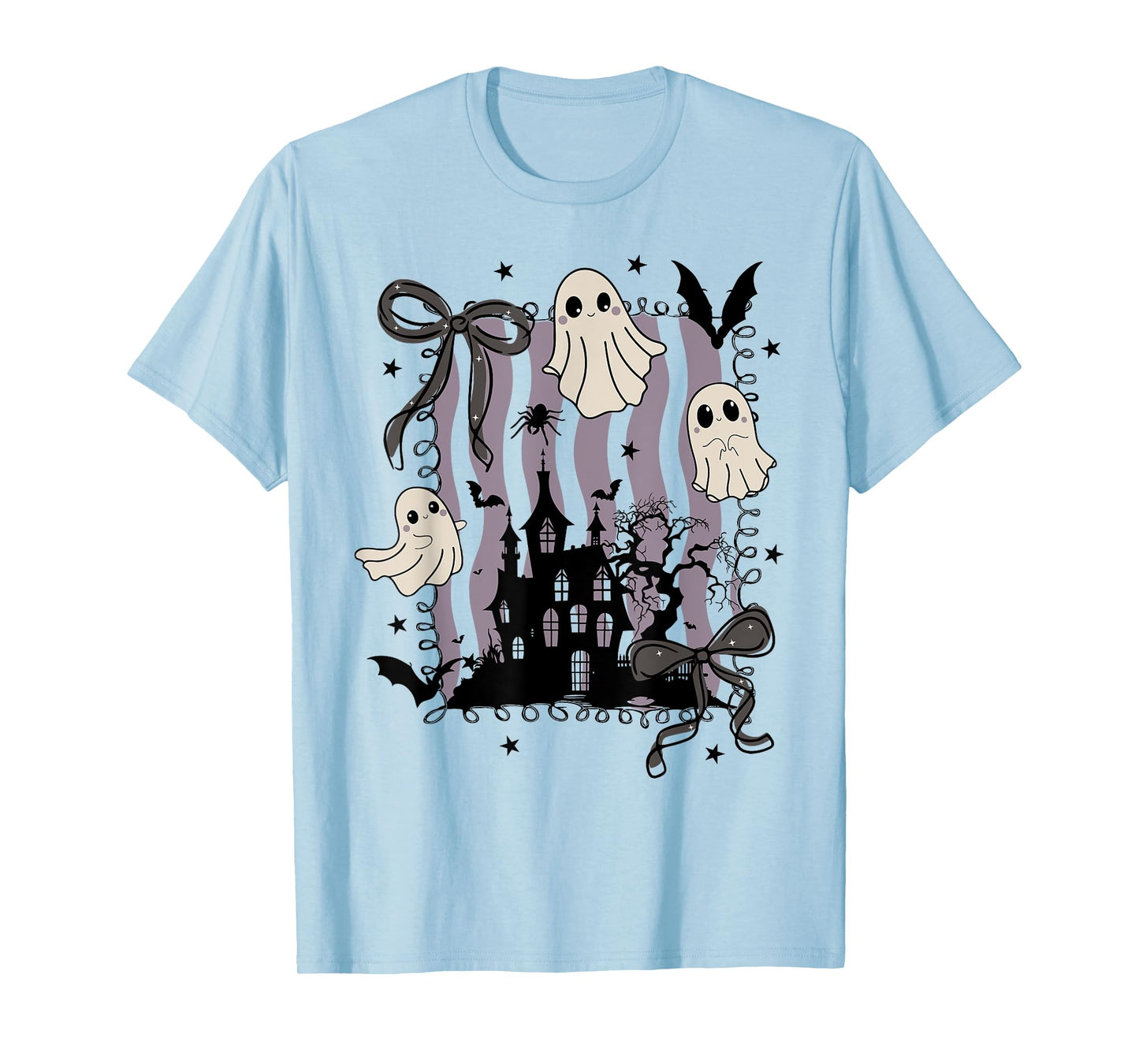 Funny Preppy Spooky Ghost Boo Coquette Bow Halloween Season T-Shirt