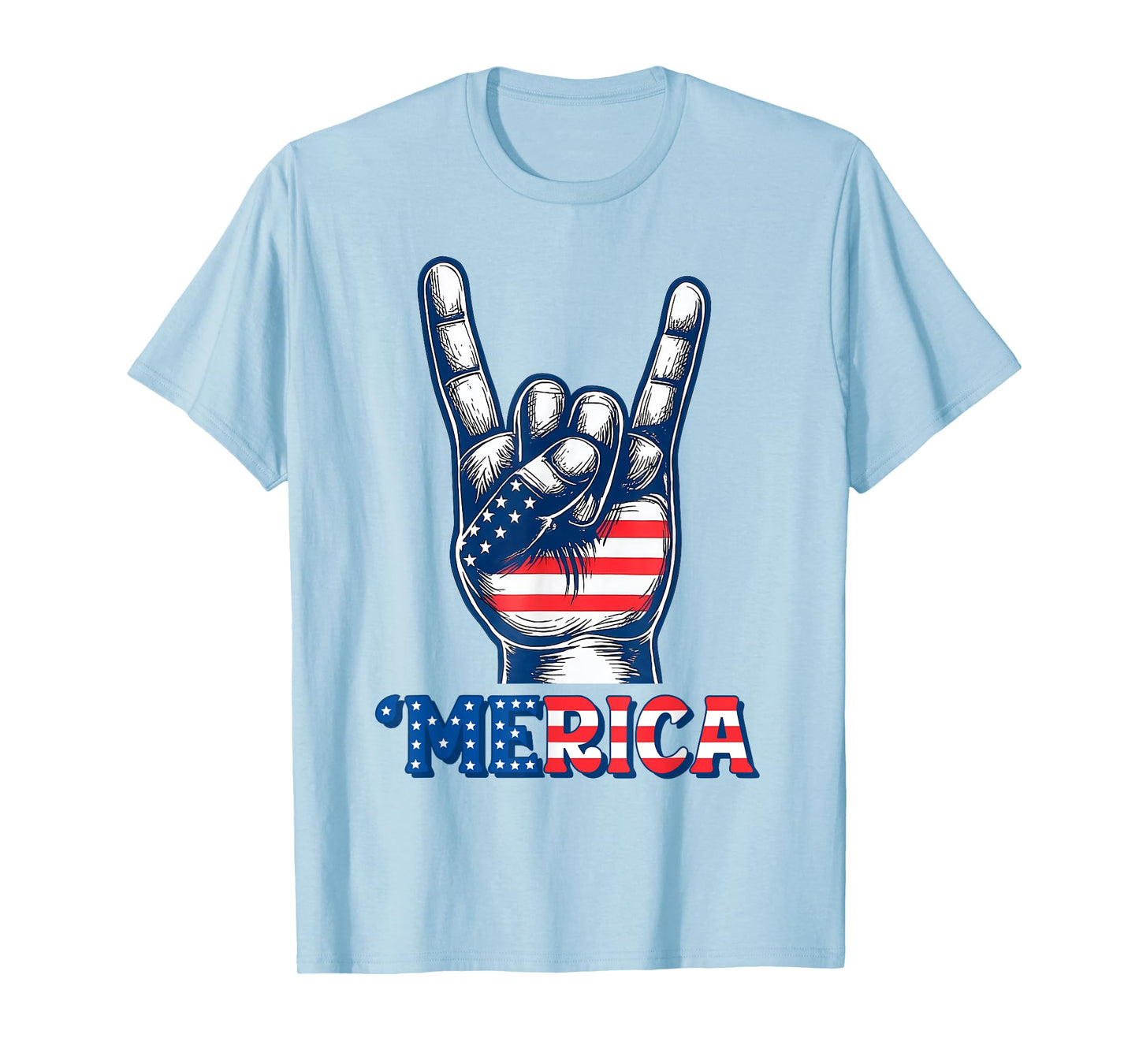 Merica Rock Sign 4th of July Vintage Retro American Flag T-Shirt