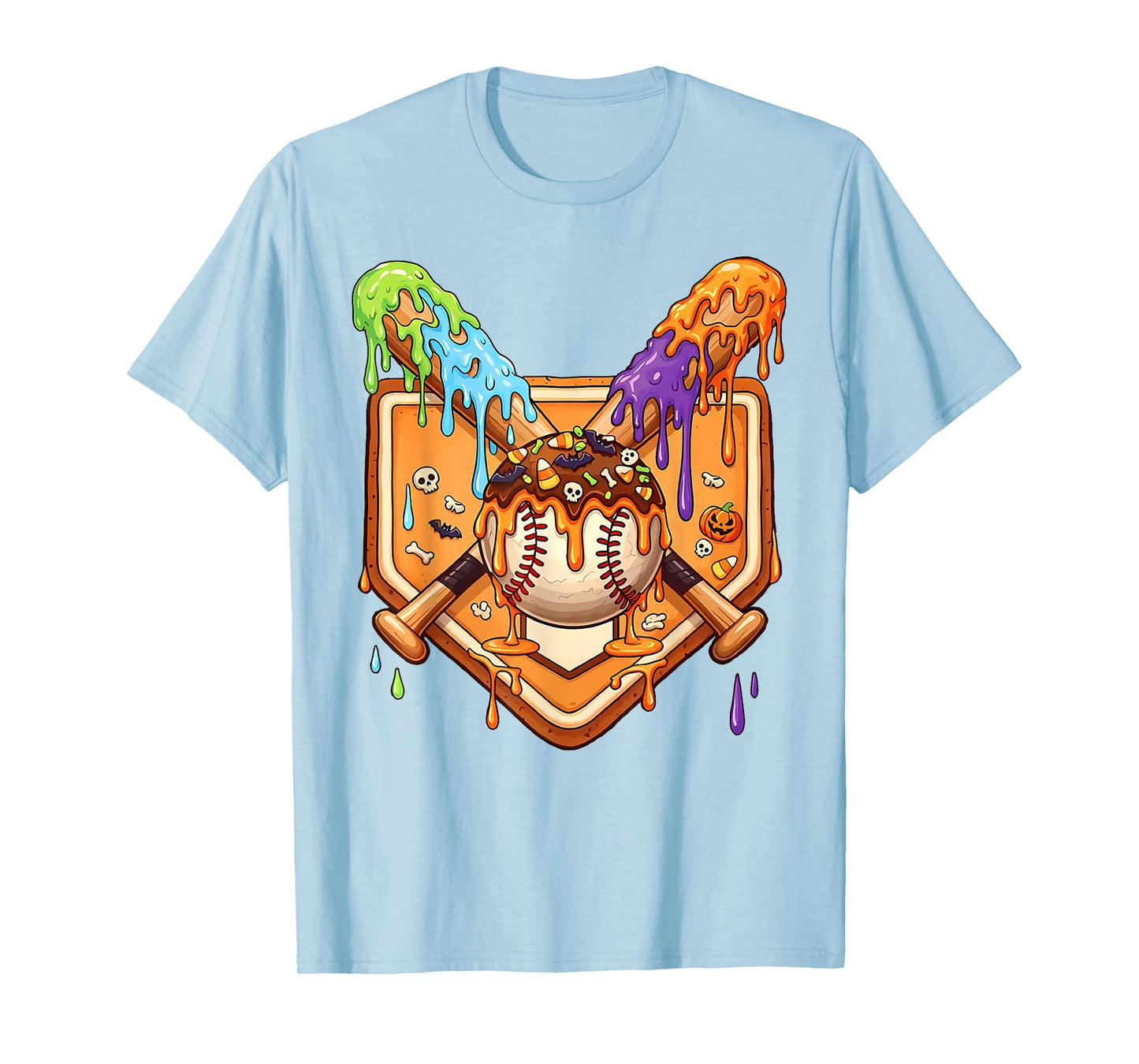 Baseball Home Plate Halloween Ice Cream Drip Men Boys Kids T-Shirt