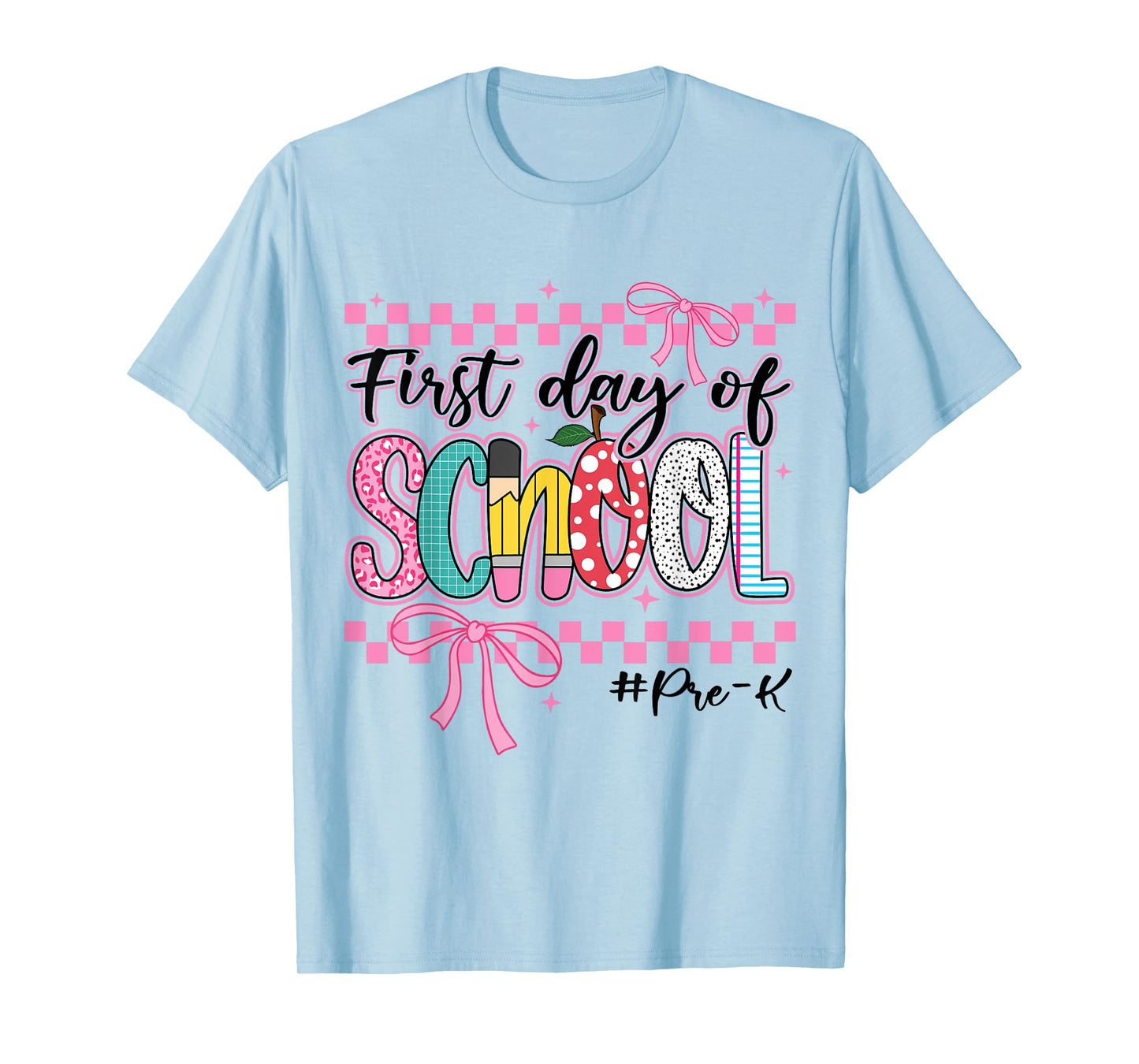 First Day of Pre-K Kids Girl Bow Back To School Retro Prek T-Shirt