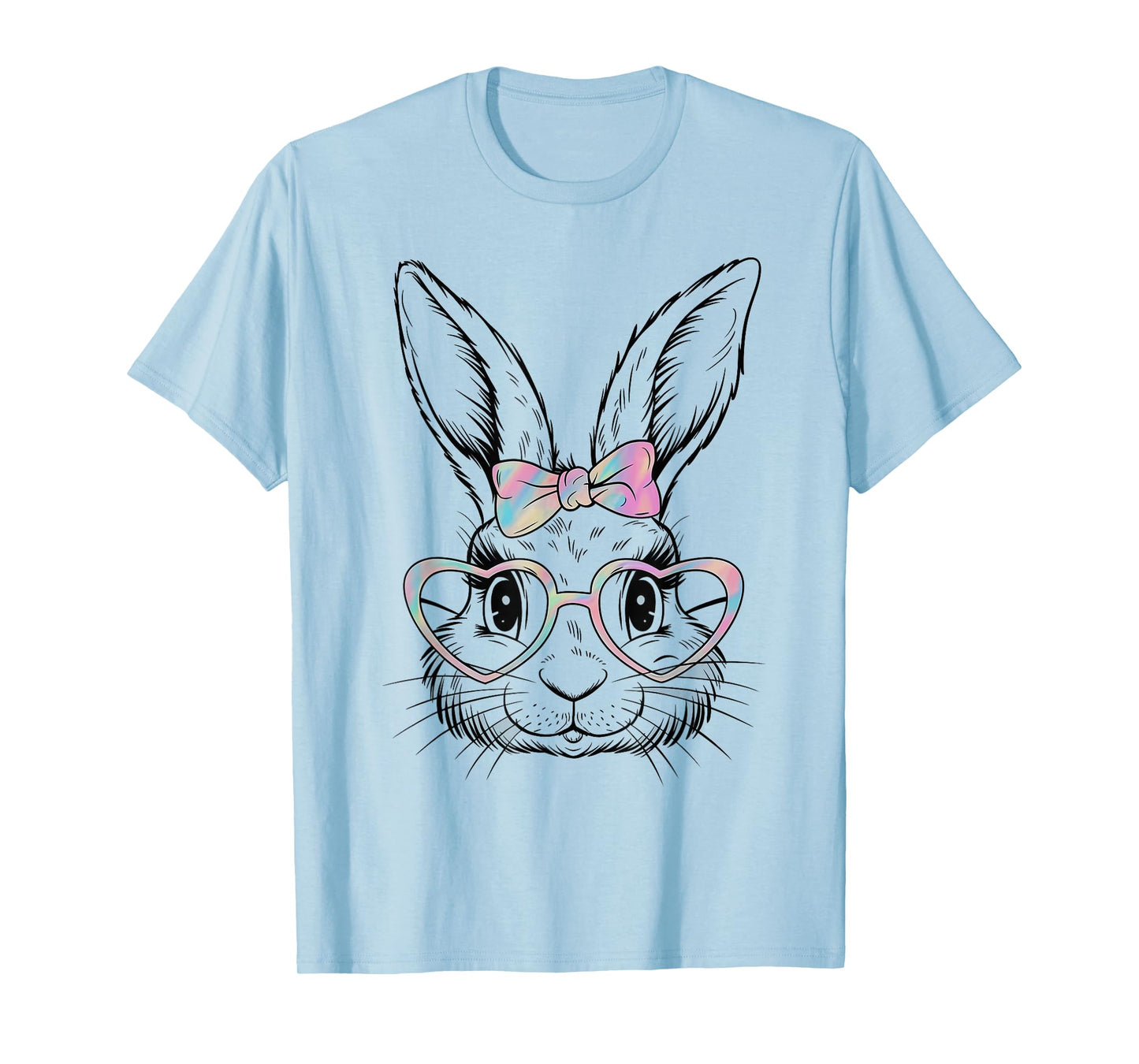 Bunny Rabbit Face Tie Dye Glasses Girl Happy Easter Day T-Shirt