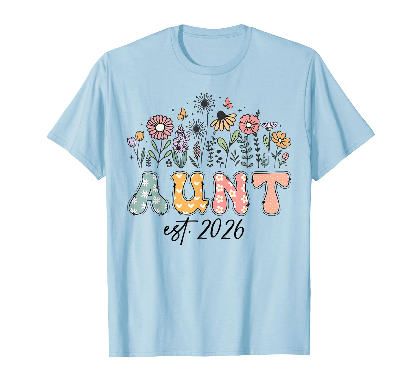 Promoted to Aunt Est. 2026 Wildflower Family Matching T-Shirt