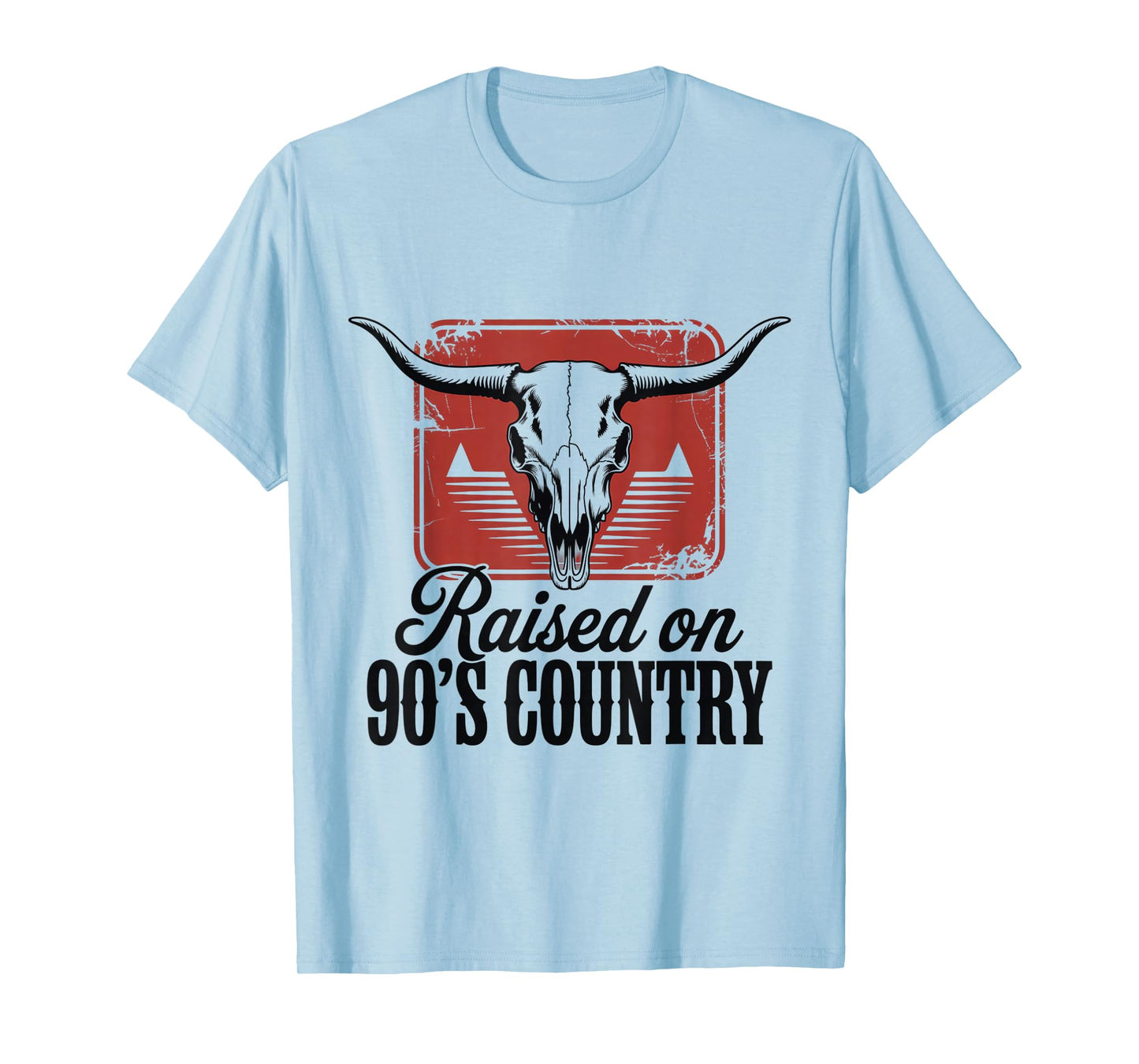 Vintage Western Bull Skull Raised On 90's Country Music T-Shirt