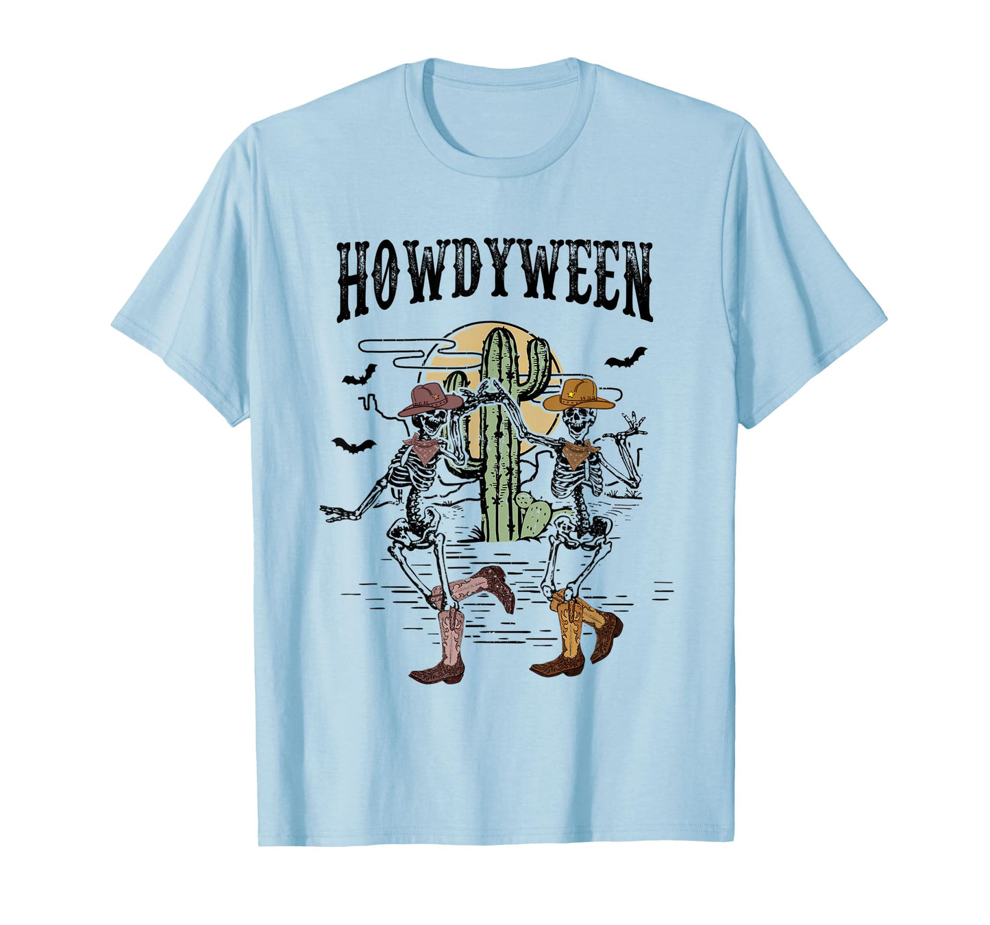 Howdy Retro Desert Dancing Skeleton Cowboy Boots Hat Western T-Shirt