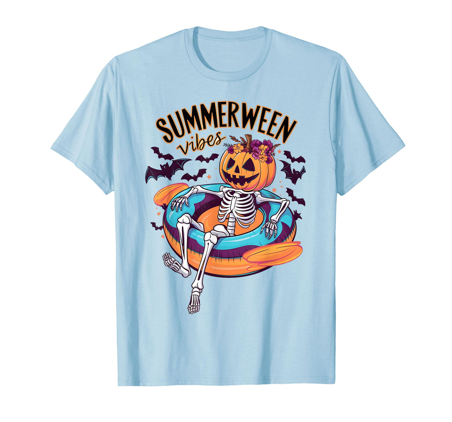 Summerween Vibes Skeleton Pumpkin Summer Vacation Men Women Kids T-Shirt