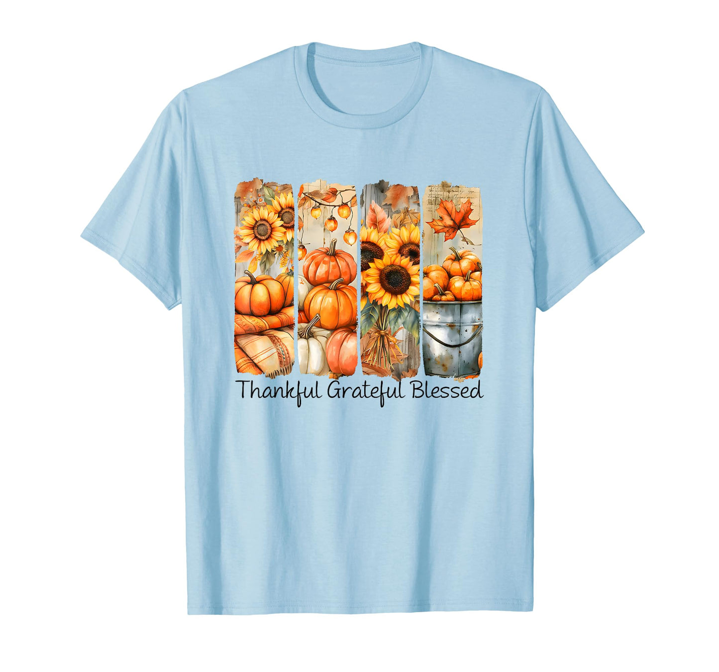 Thankful Grateful Blessed Fall Floral Pumpkin Thanksgiving T-Shirt