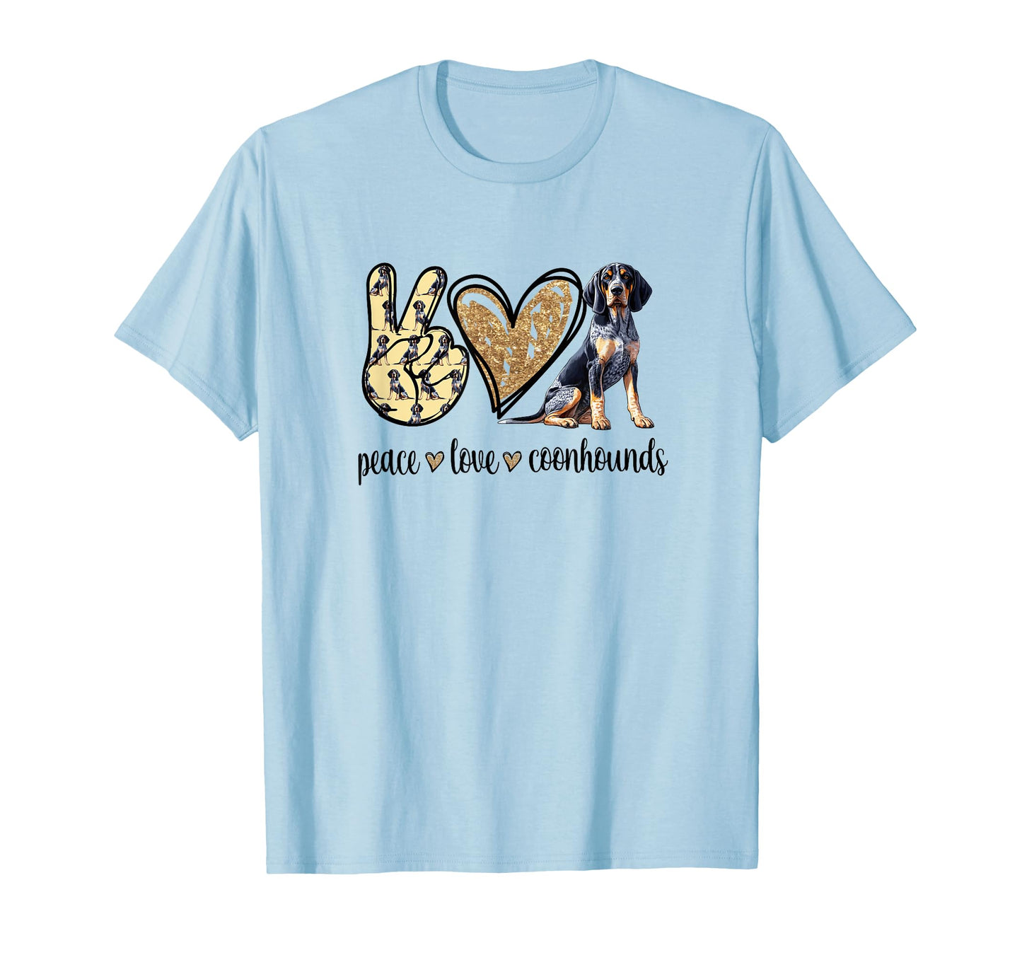 Womens Girls Cute Funny Peace Love Bluetick Coonhound Lover T-Shirt
