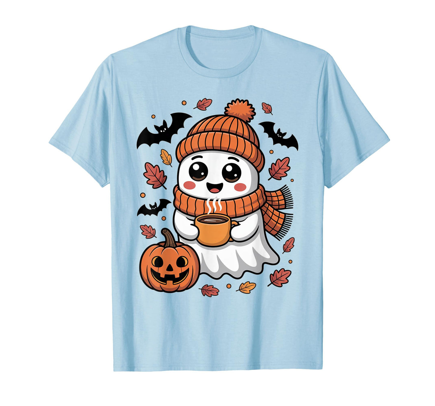 Cute Ghost Drinking Coffee Halloween Ghost Ice Coffee Womens T-Shirt