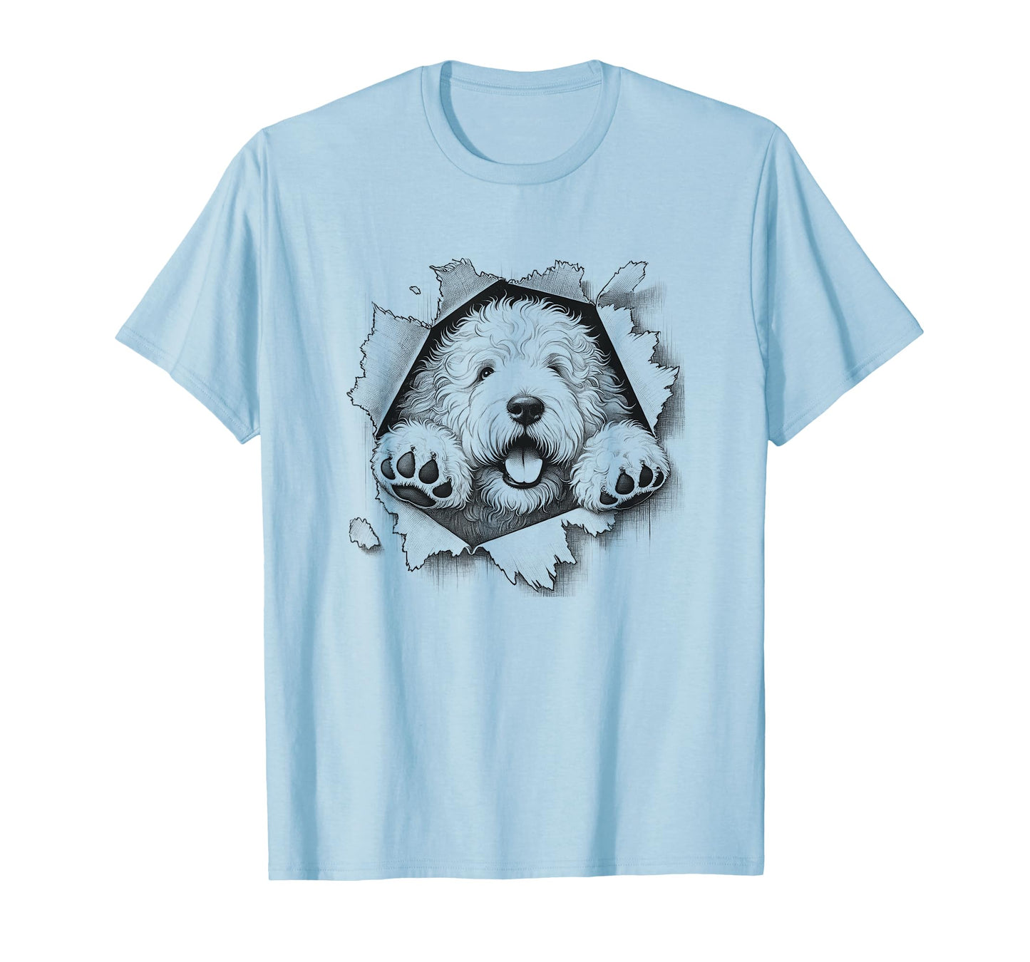 Funny Old English Sheepdog Peeking Dog Design T-Shirt