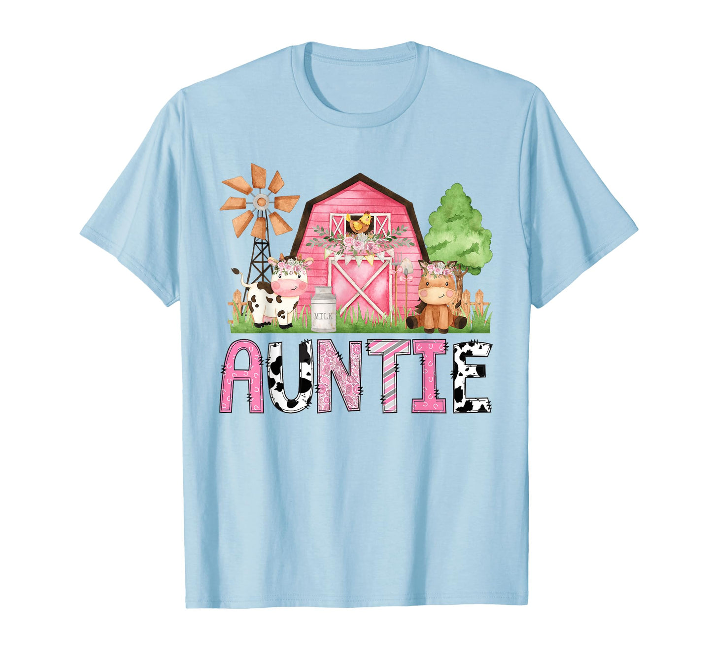 Auntie Pink Farm Animal Birthday Kids Matching Family T-Shirt