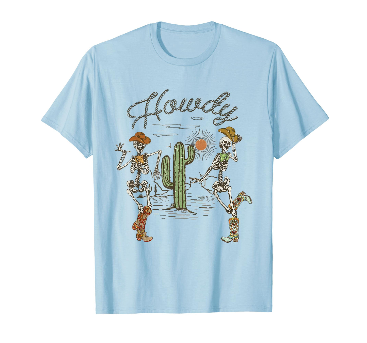 Skeleton Dancing Howdy Skeleton Cowboy Boots Hat T-Shirt