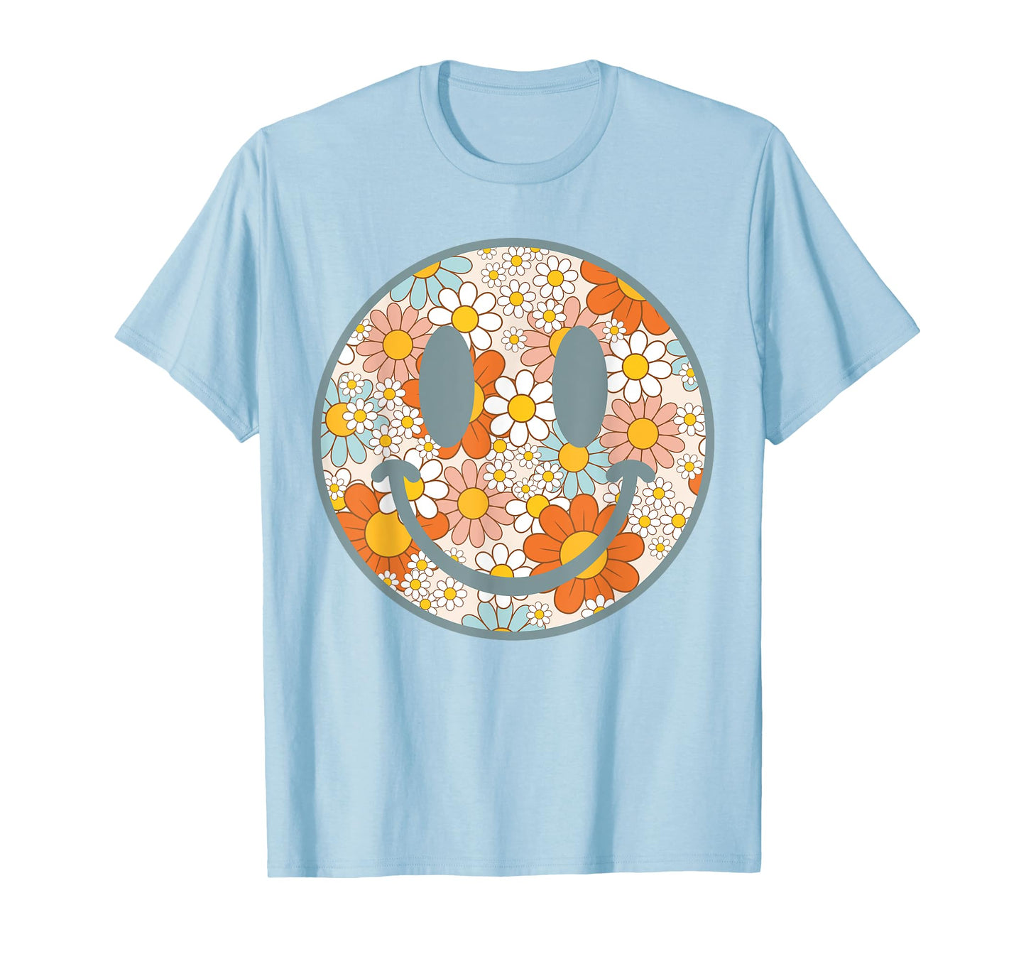 Retro Happy Flowers Vintage Smile Face Preppy Aesthetic T-Shirt