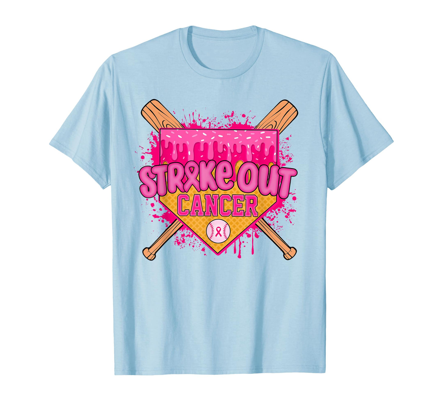 Strike Out Home Plate Baseball Ice Cream Drip Breast Cancer T-Shirt