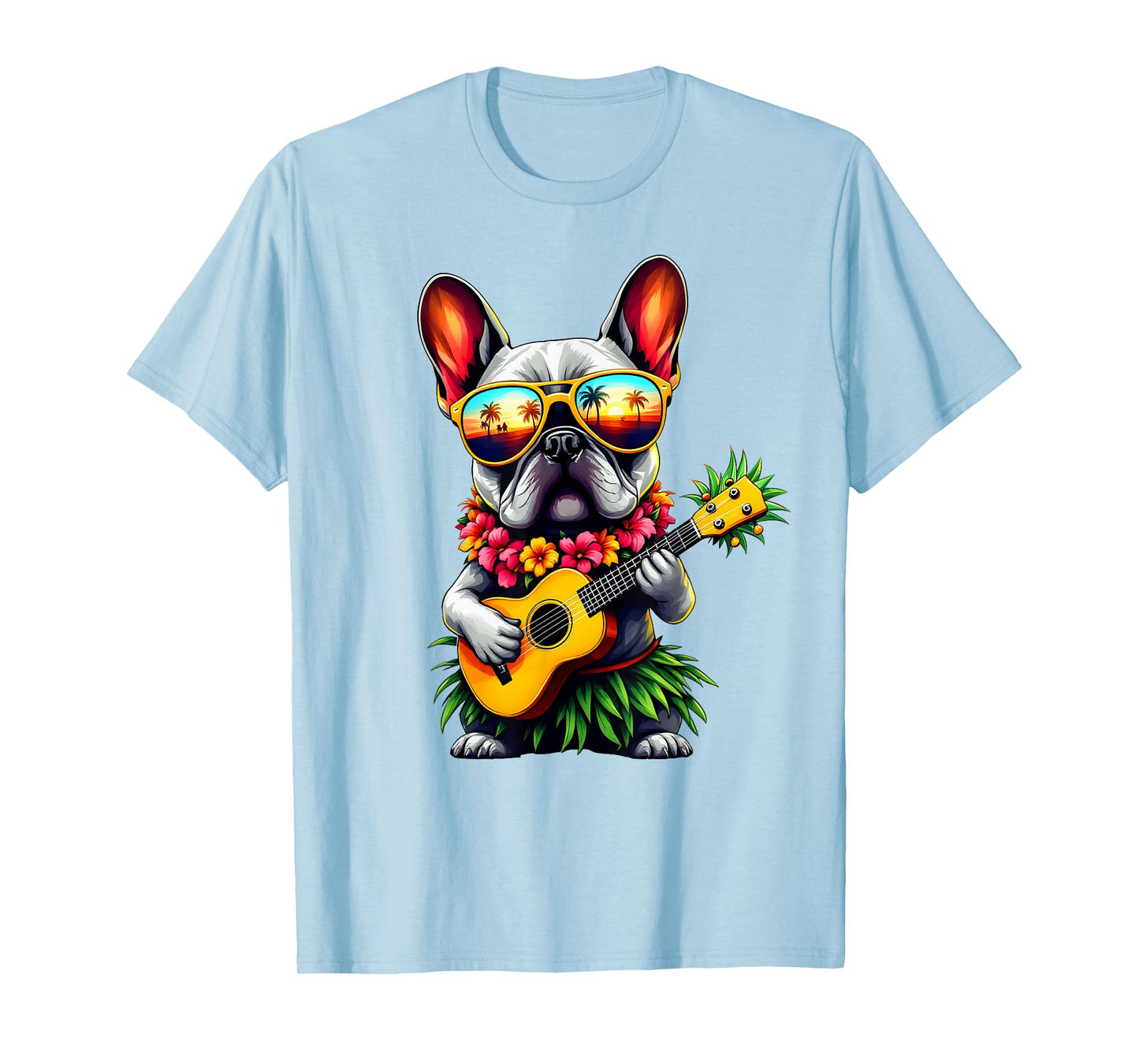 Hawaiian French Bulldog & Pineapple Ukulele Summer Vacation T-Shirt