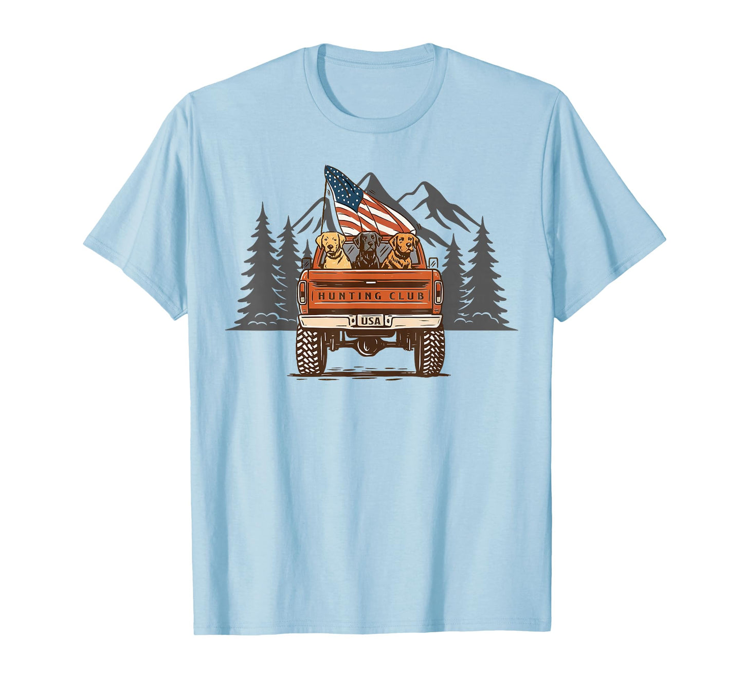 Hunting Club Truck Dogs American Flag Hello Hunting Season T-Shirt