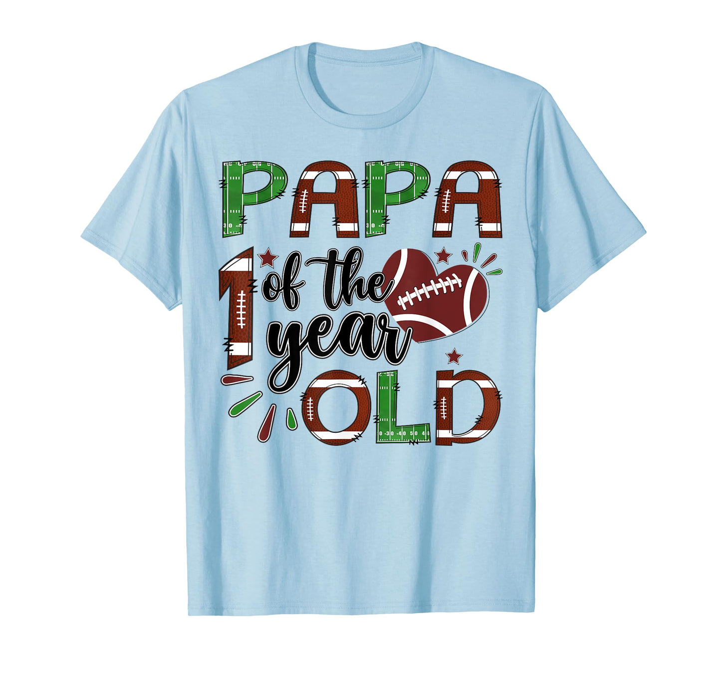 Papa Of The 1 Year Old Football 1St Year Down Birthday T-Shirt