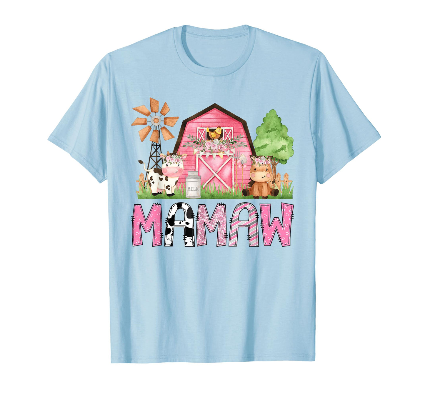 Mamaw Pink Farm Animal Birthday Kids Matching Family T-Shirt
