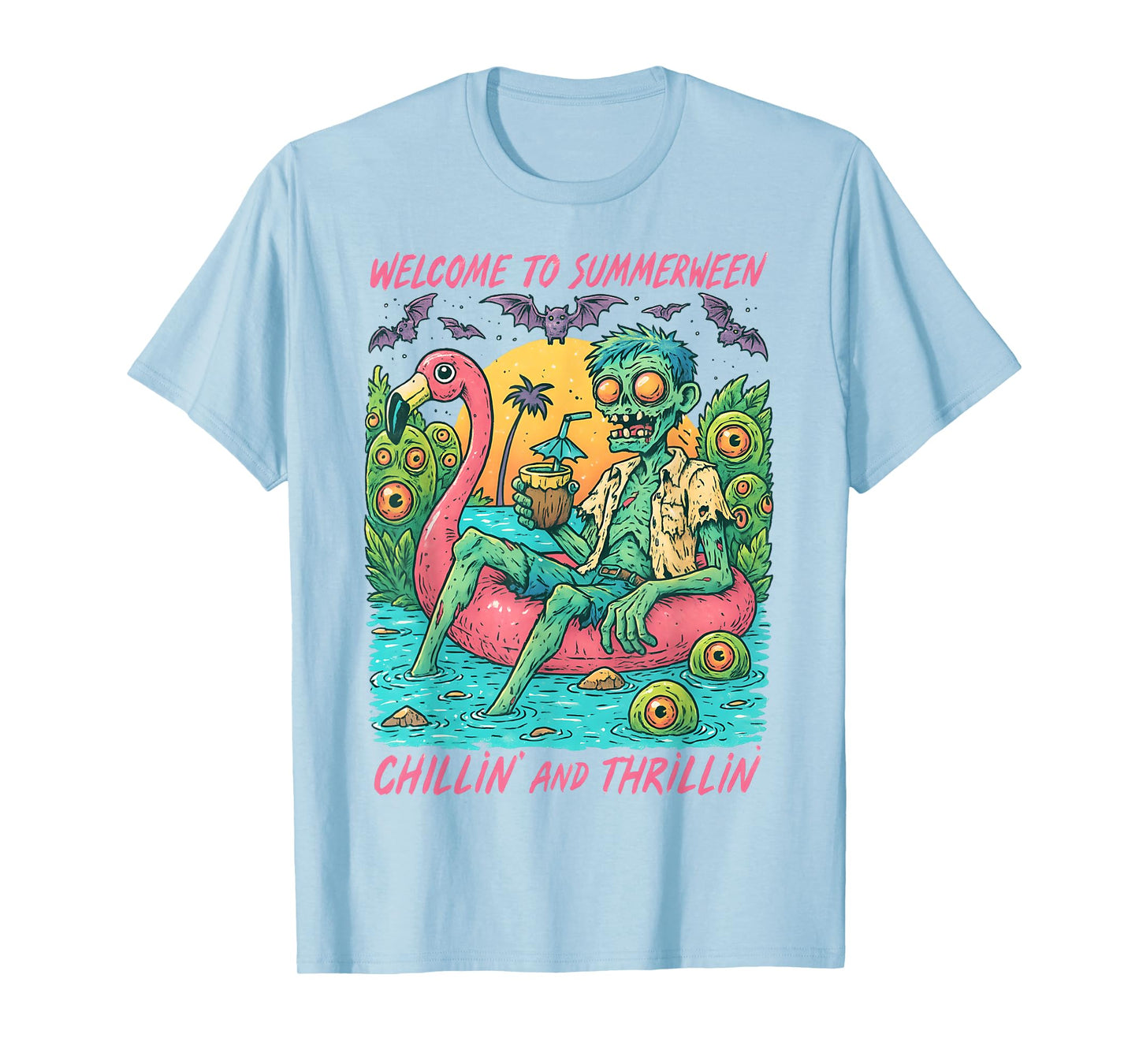 HUGvyn Halloween: Summerween Zombie Float Flamingo Summer T-Shirt