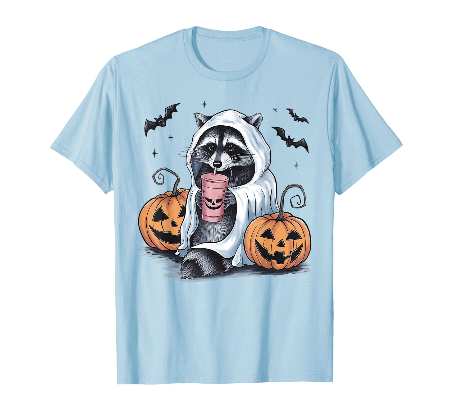 Cute Ghost Pumpkin Halloween Raccoon Costume Raccoon Lovers T-Shirt
