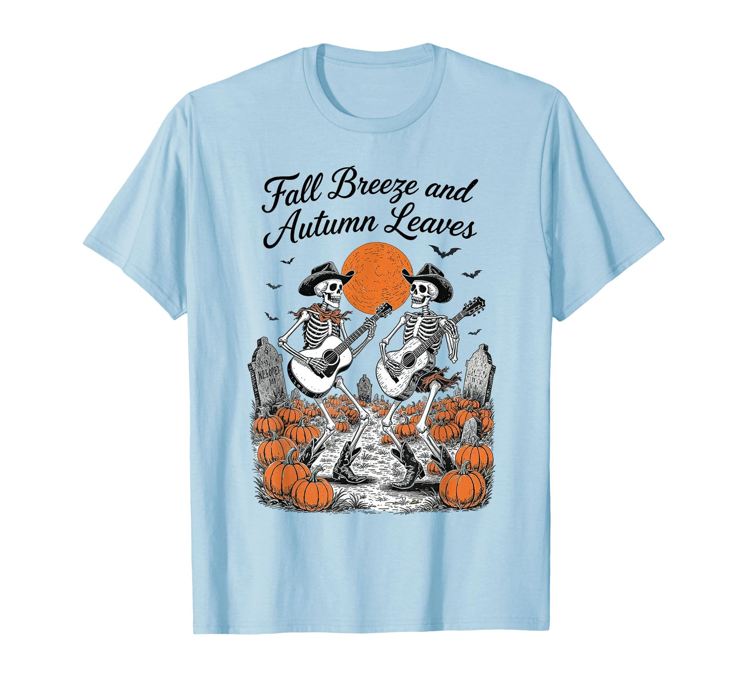 Fall Breeze and Autumn Leaves Spooky Skeleton Fall Halloween T-Shirt