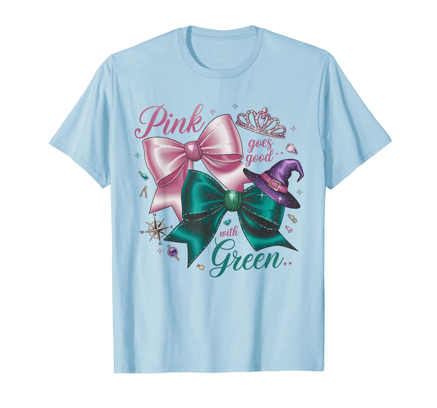 Funny Halloween Witch Pink Goes Good With Green Women Girls T-Shirt