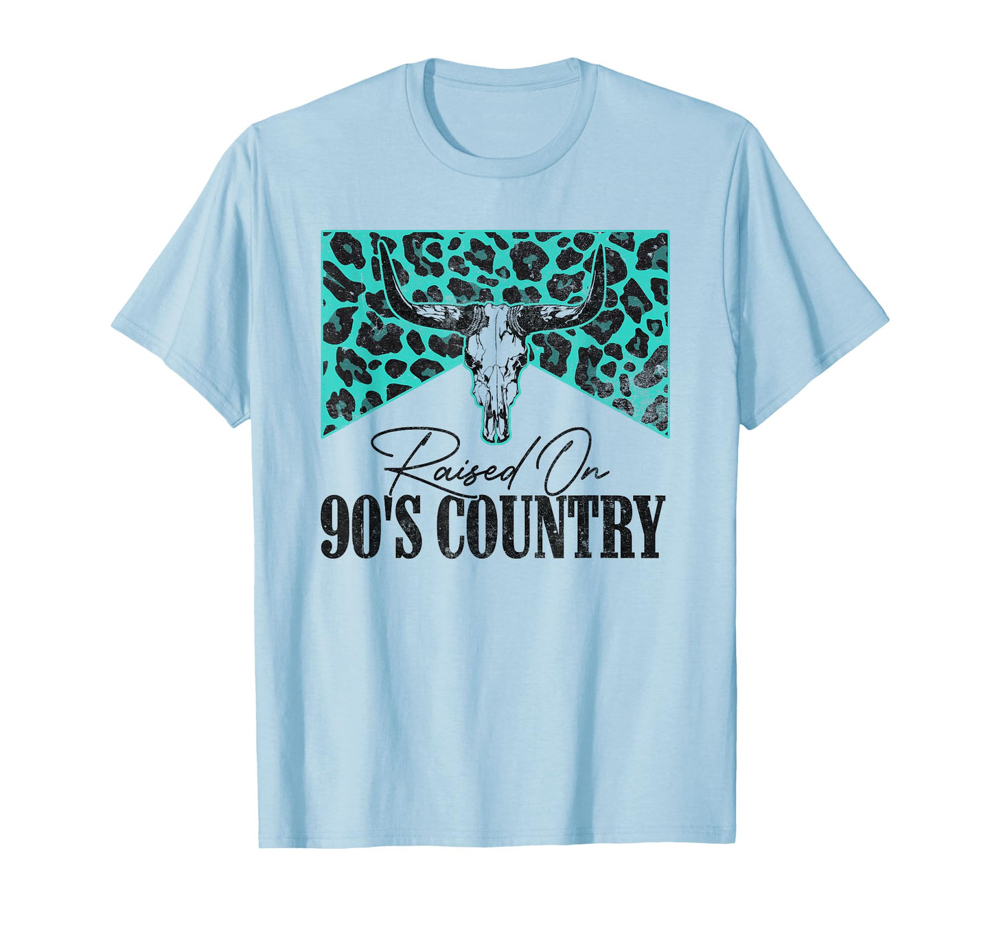 Vintage Leopard Bull Skull Raised On 90's Country Music T-Shirt