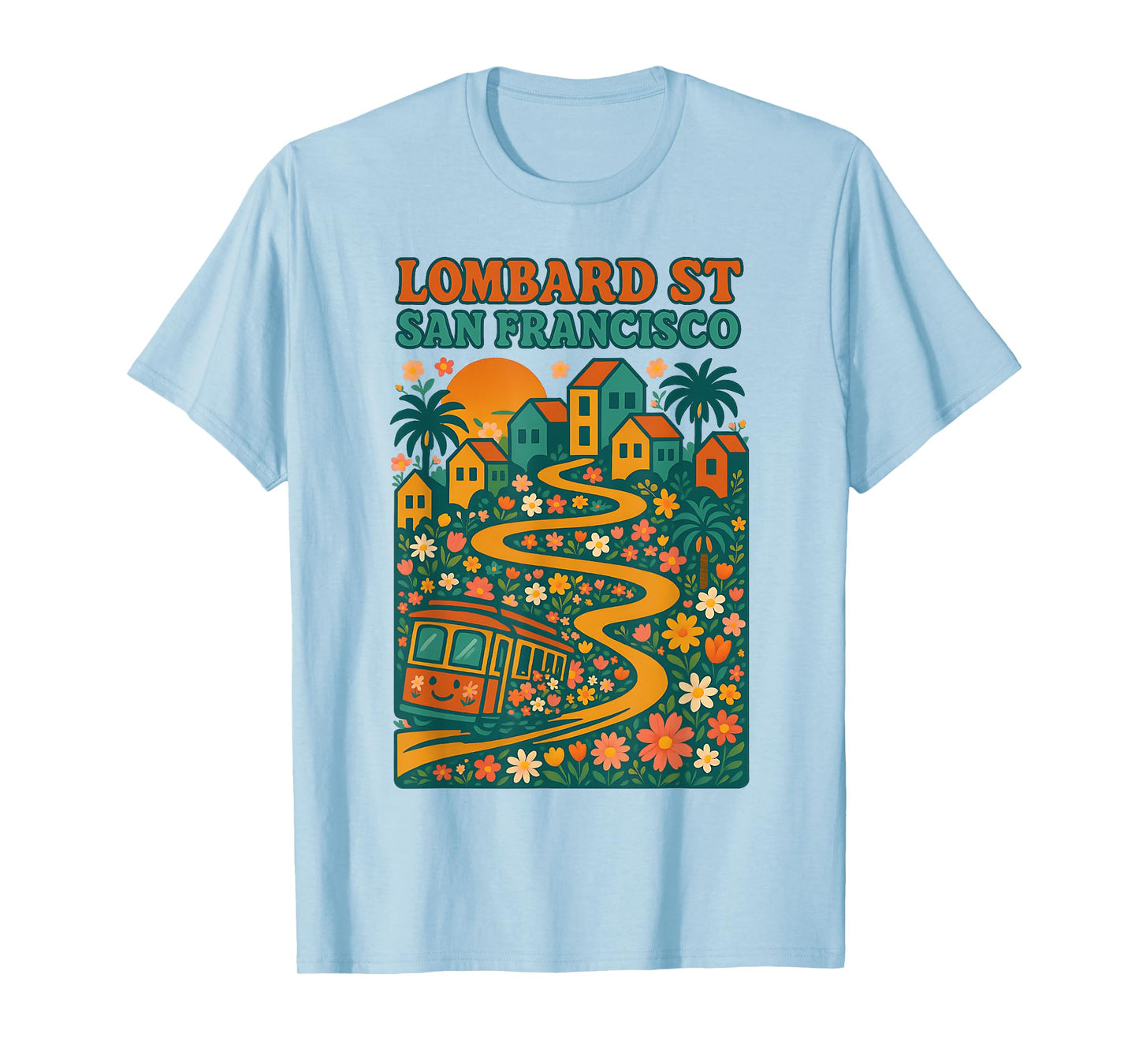 Lombard Street San Francisco Cable Car Cute Floral Vintage T-Shirt