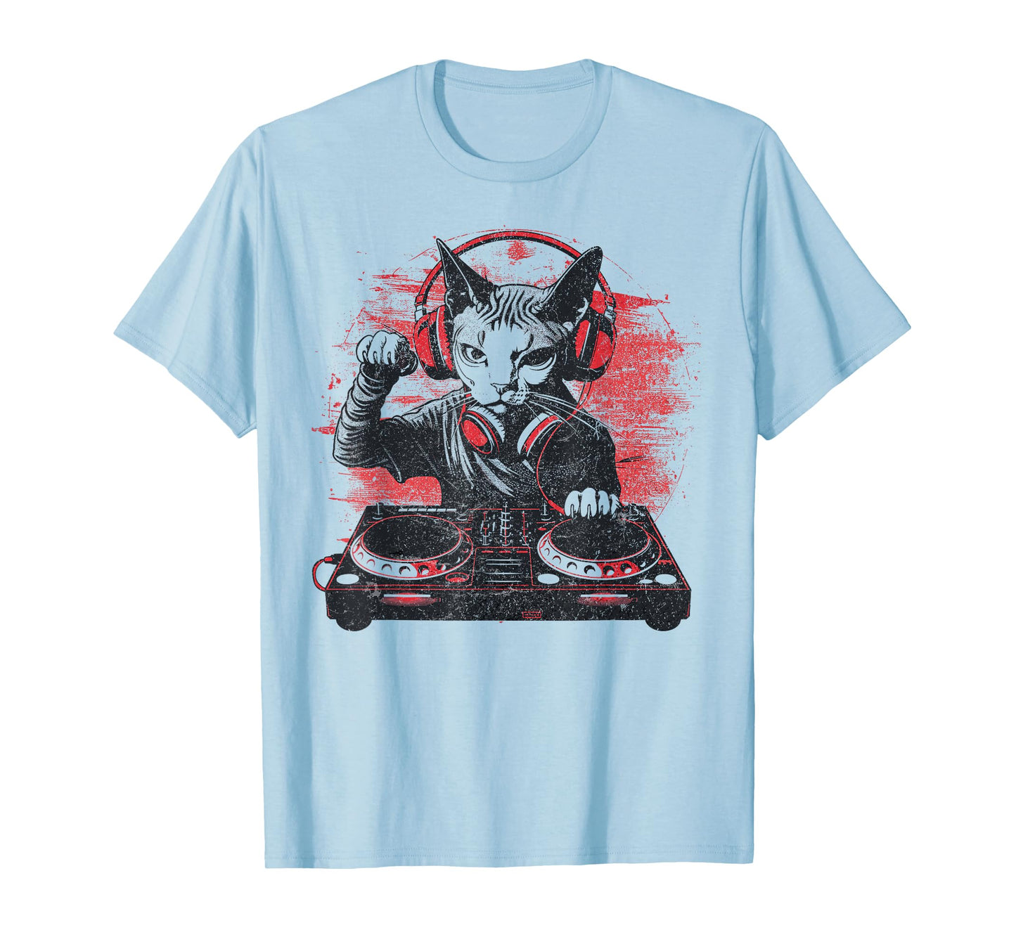 Funny Retro House DJ Sphynx Cat Disco Headphone Tech Sound T-Shirt